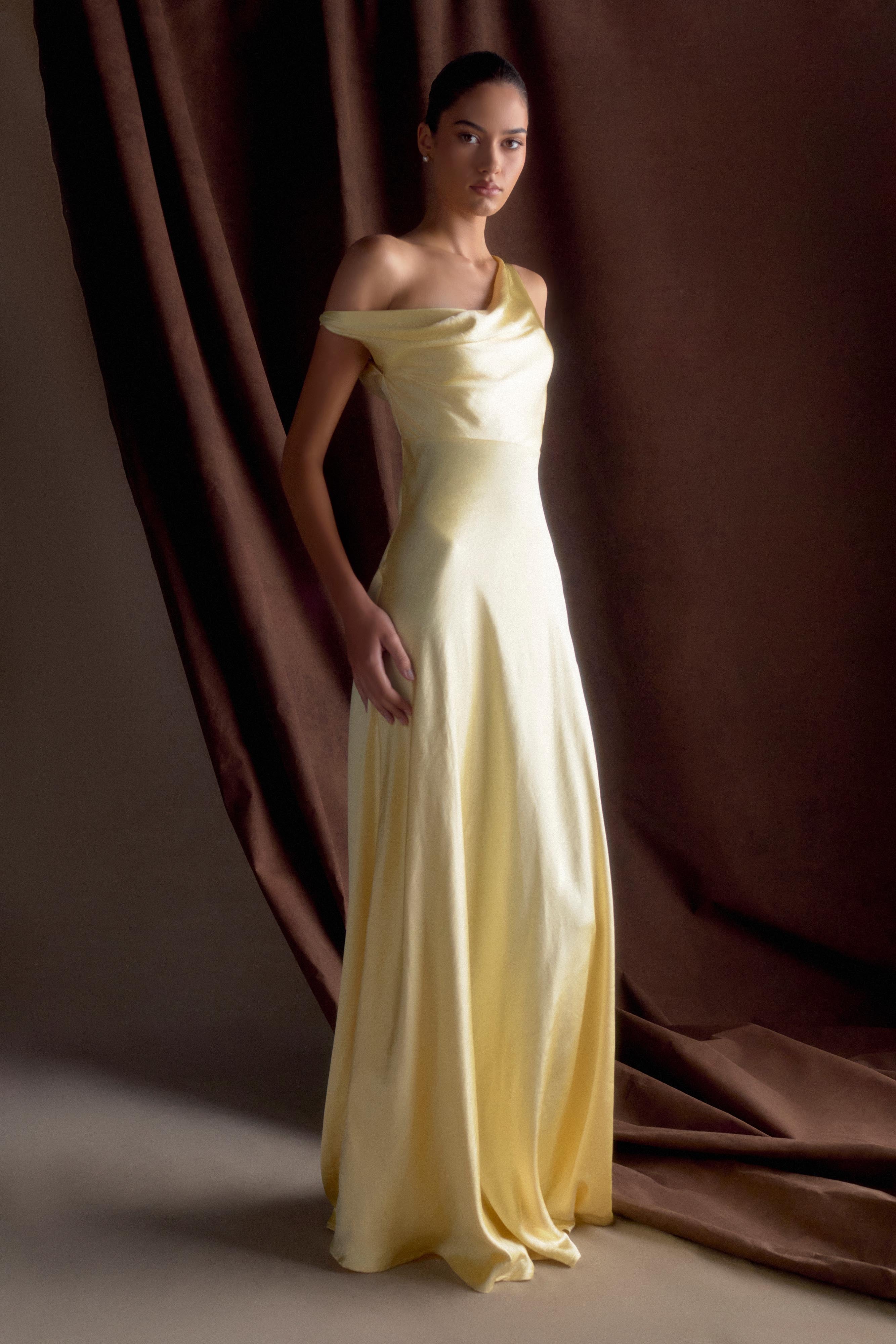 Jacinta One Shoulder Maxi Dress - Pastel Lemon - Image 8