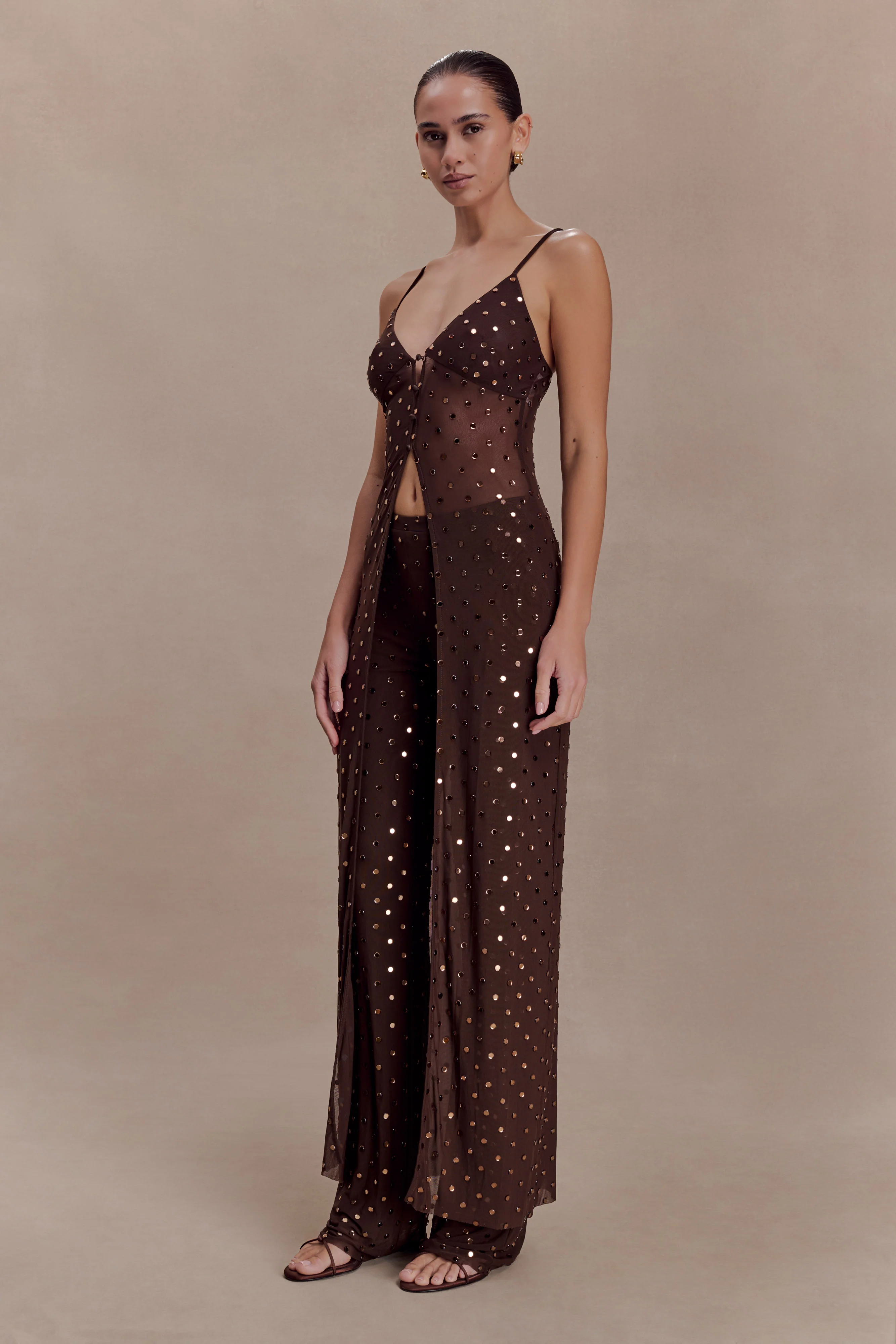 Jackie Longline Diamante Top - Chocolate - Image 4