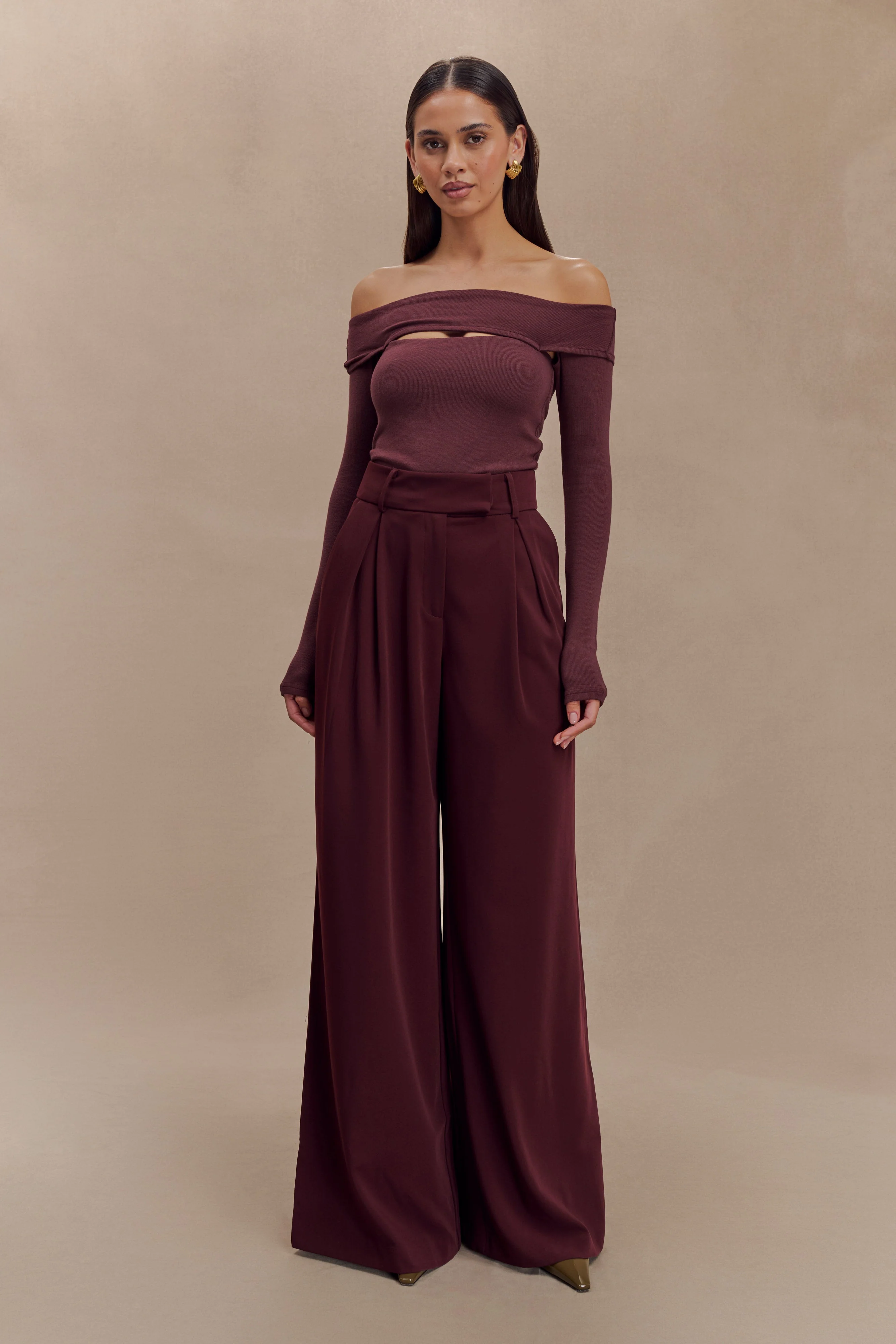 Jacqueline Pleated Wide Leg Pants - Mahogany - Image 6