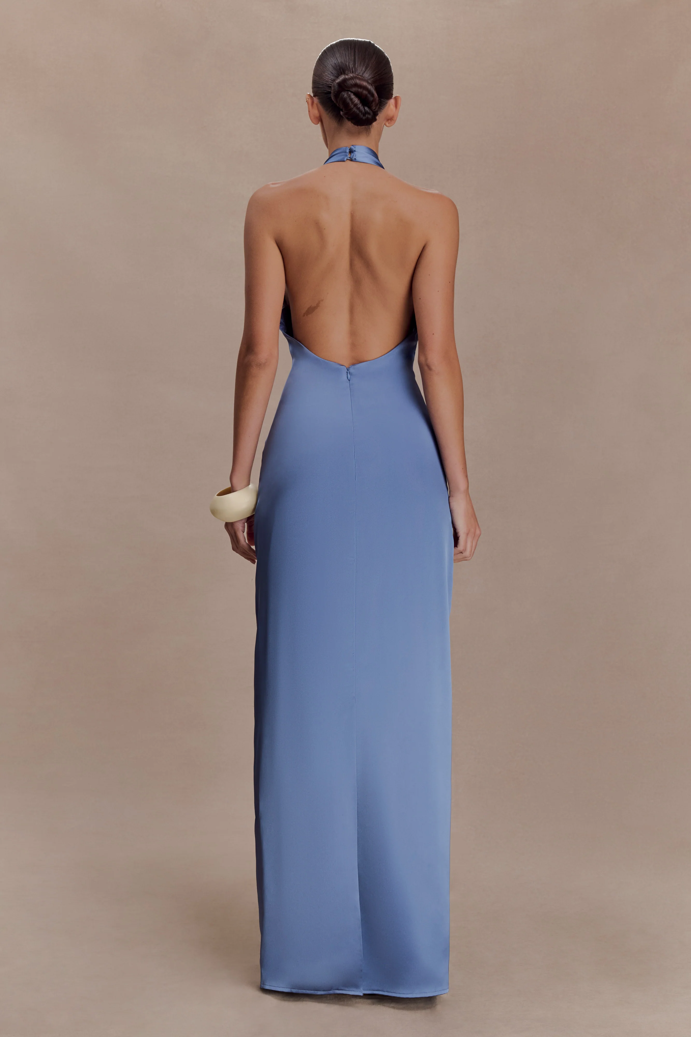 Jade Satin Halter Maxi Dress - Steel Blue - Image 2
