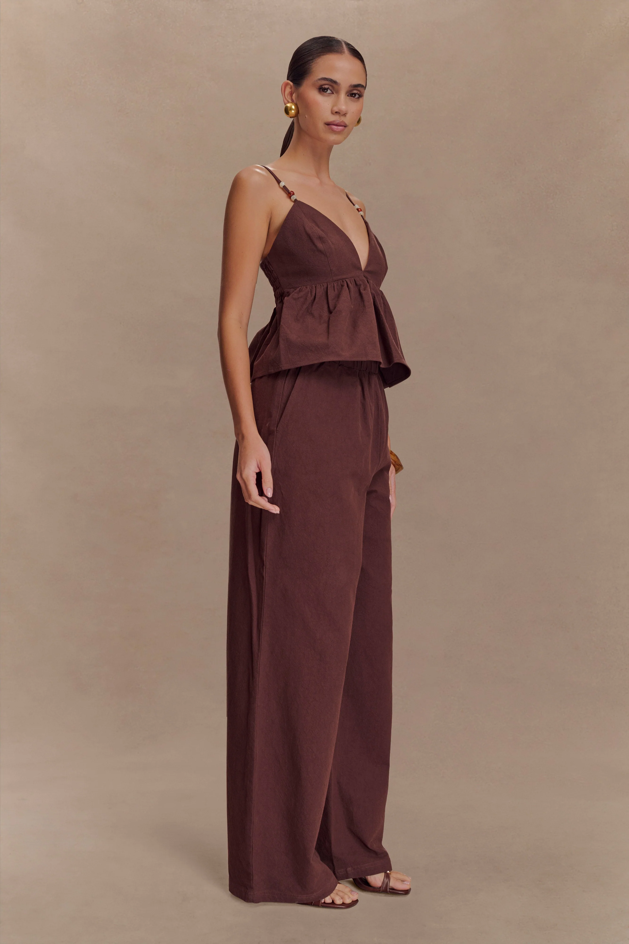 Janayia Cotton Beaded Top - Dark Espresso - Image 4