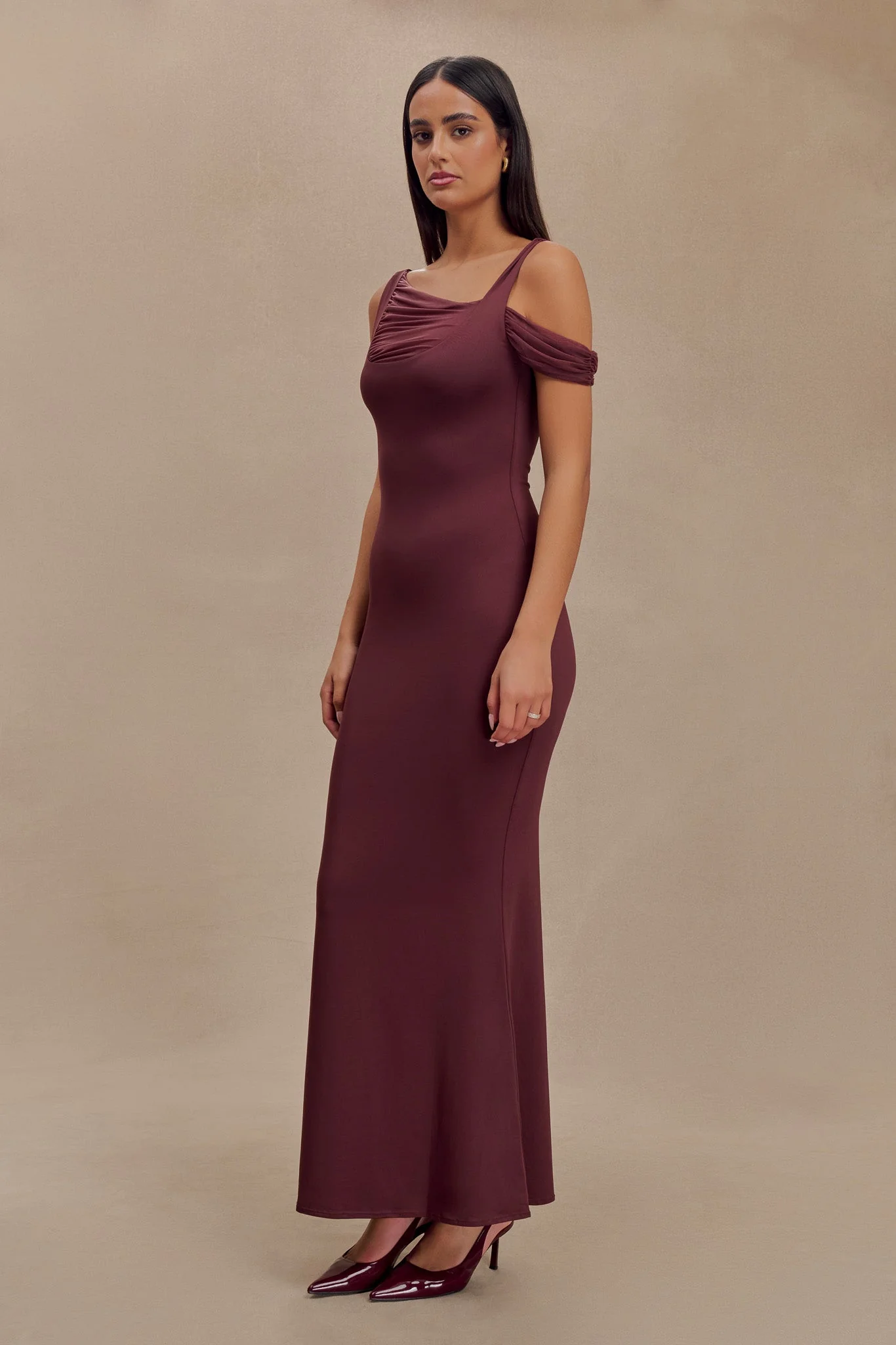 Janette Recycled Nylon And Mesh Sleeveless Maxi Dress - Mahogany - Image 3