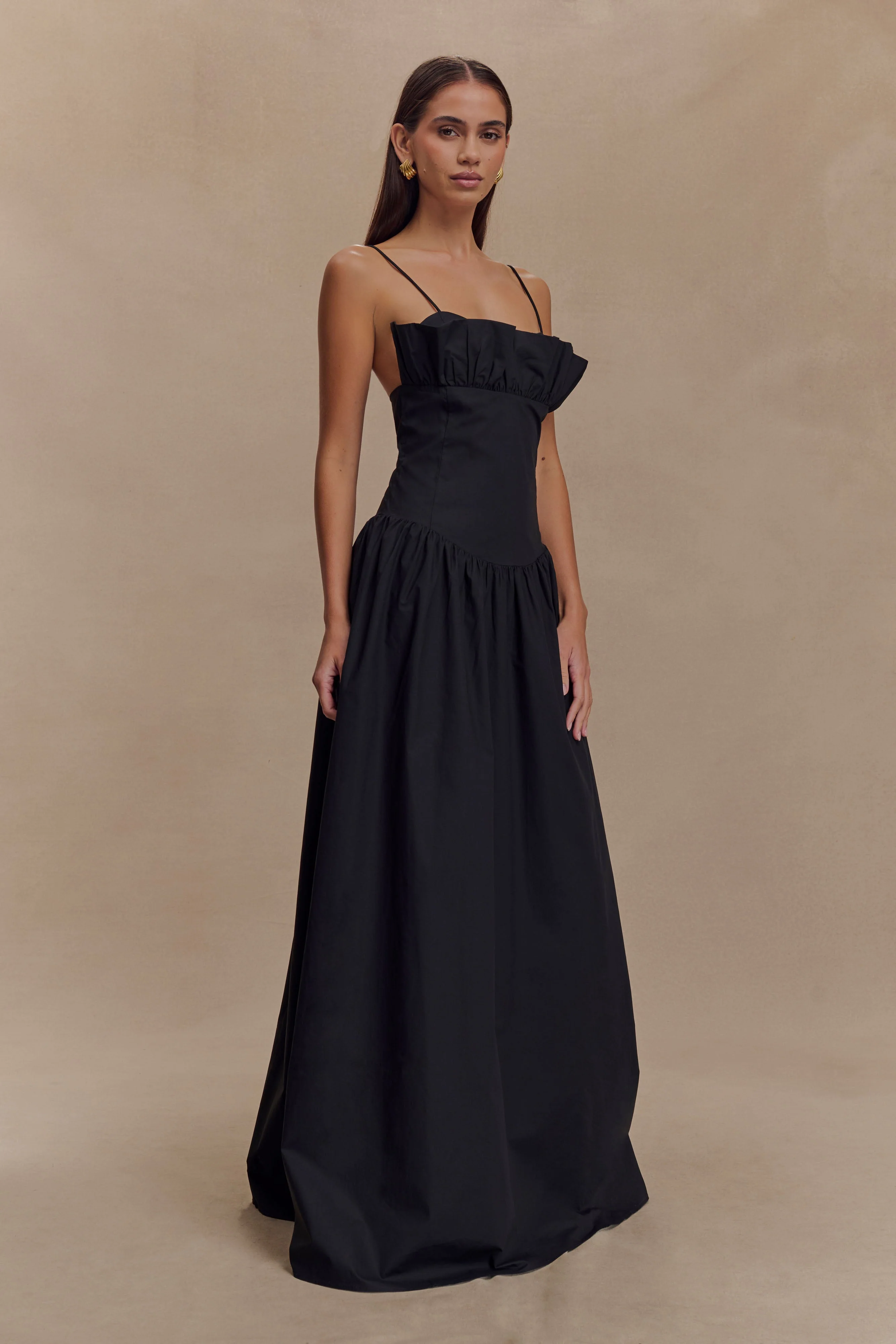 Janis Cotton Frill Maxi Dress - Black - Image 4