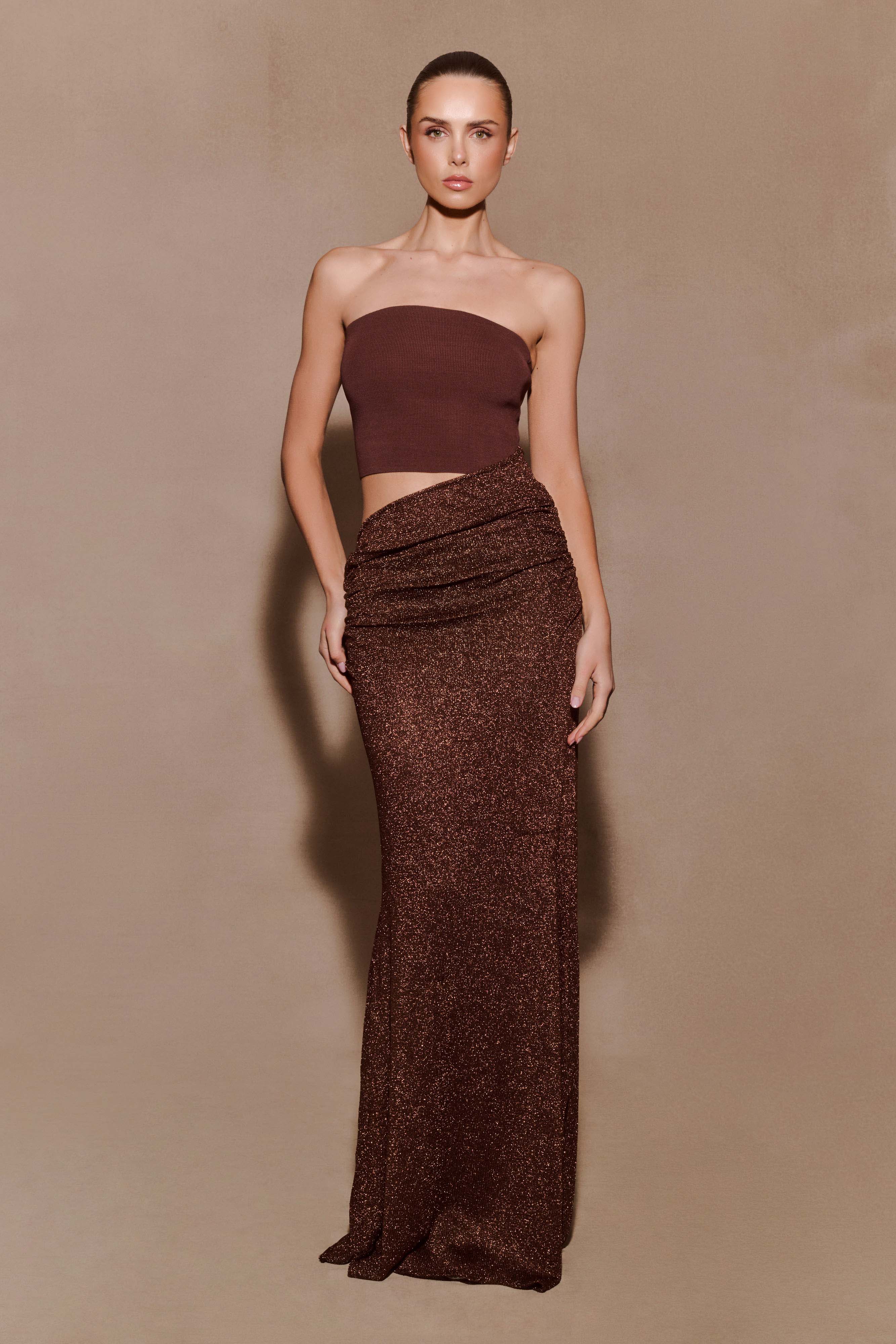 Jasiel Strapless Knit Maxi Dress - Chocolate - Image 3