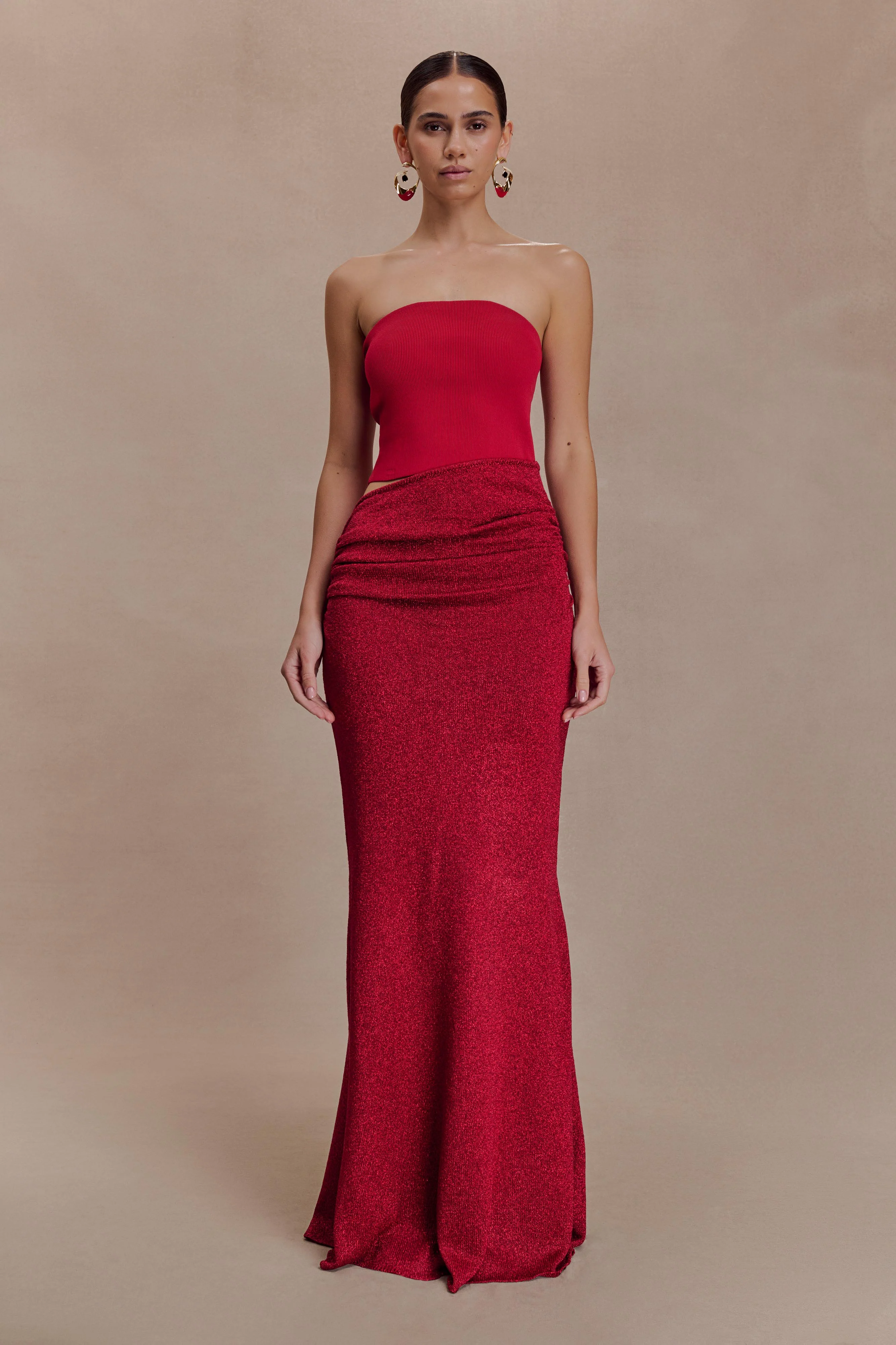 Jasiel Strapless Knit Maxi Dress - Red - Image 4