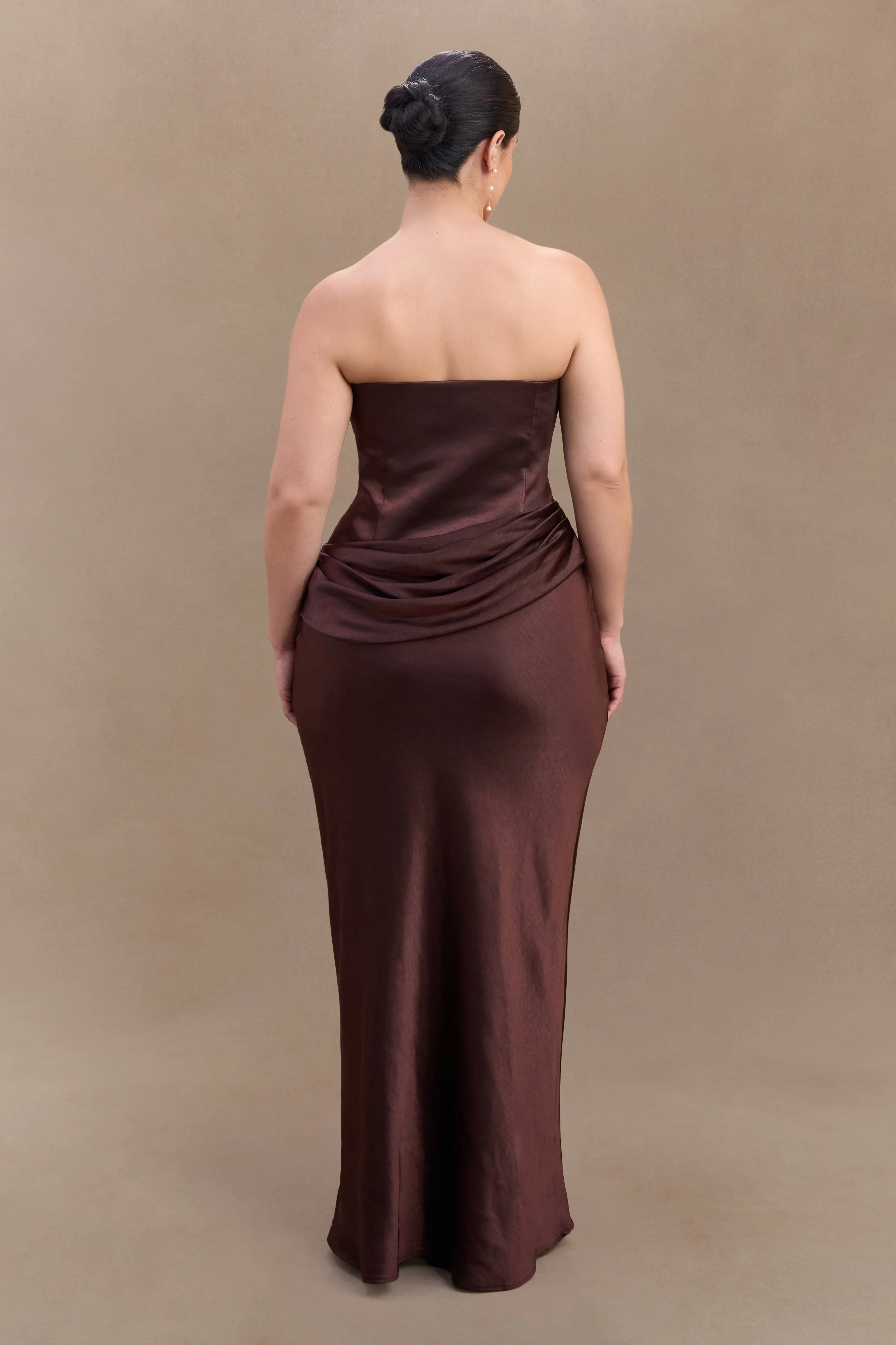 Jasmine Strapless Satin Maxi Dress - Dark Chocolate - Image 12