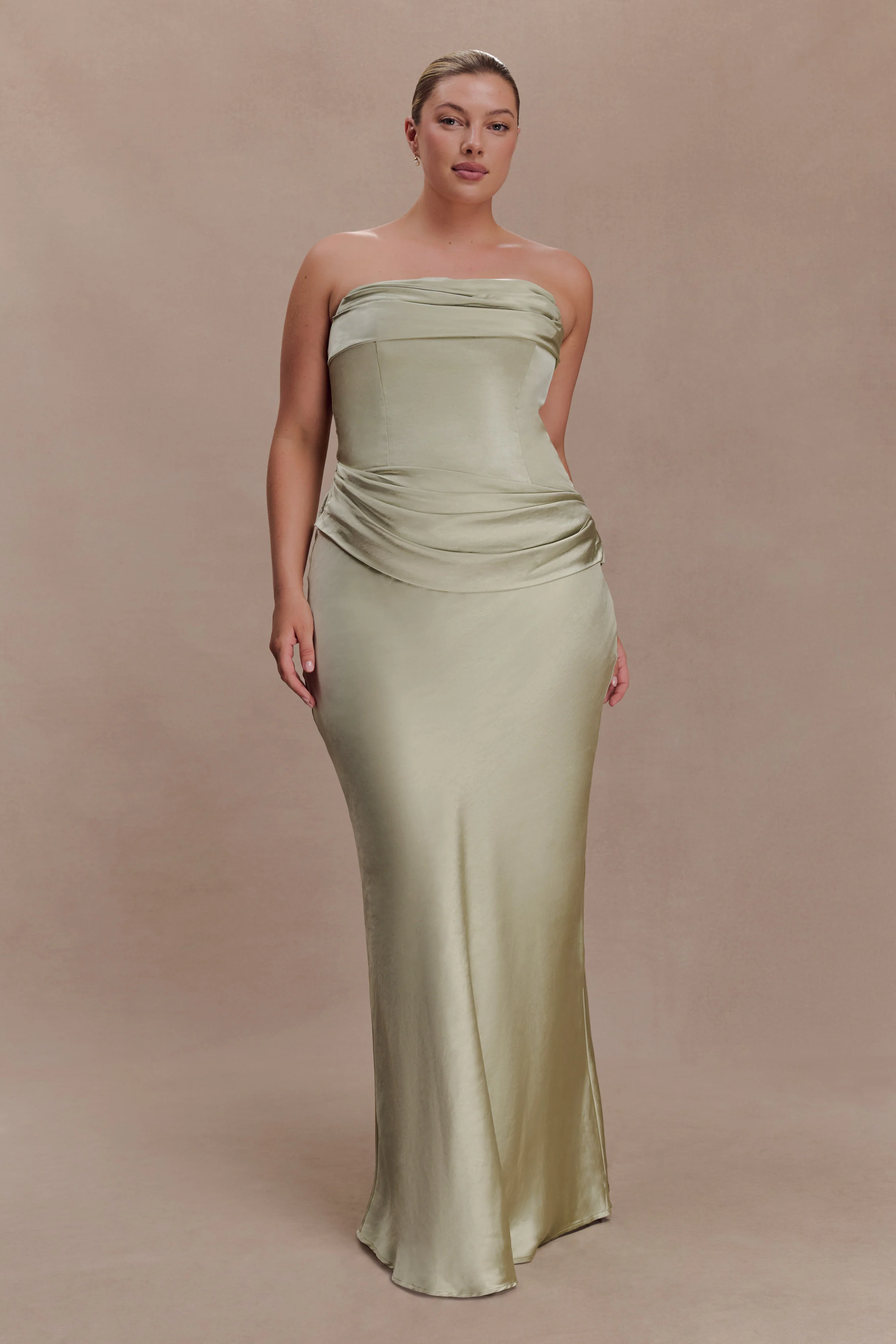 Jasmine Strapless Satin Maxi Dress - Sage - Image 3