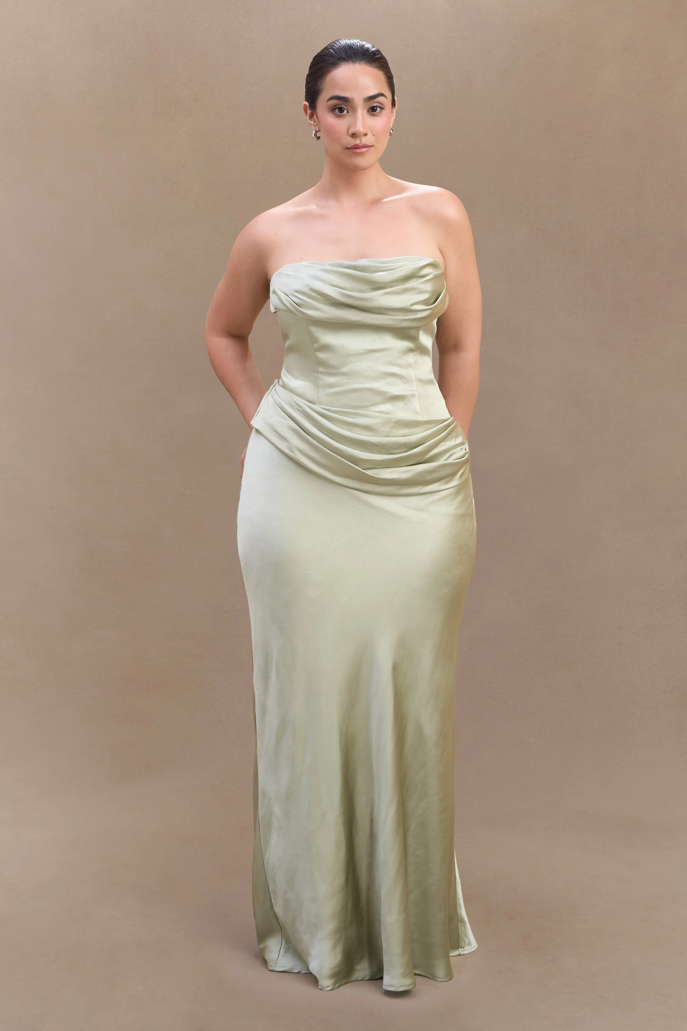 Jasmine Strapless Satin Maxi Dress - Sage - Image 8