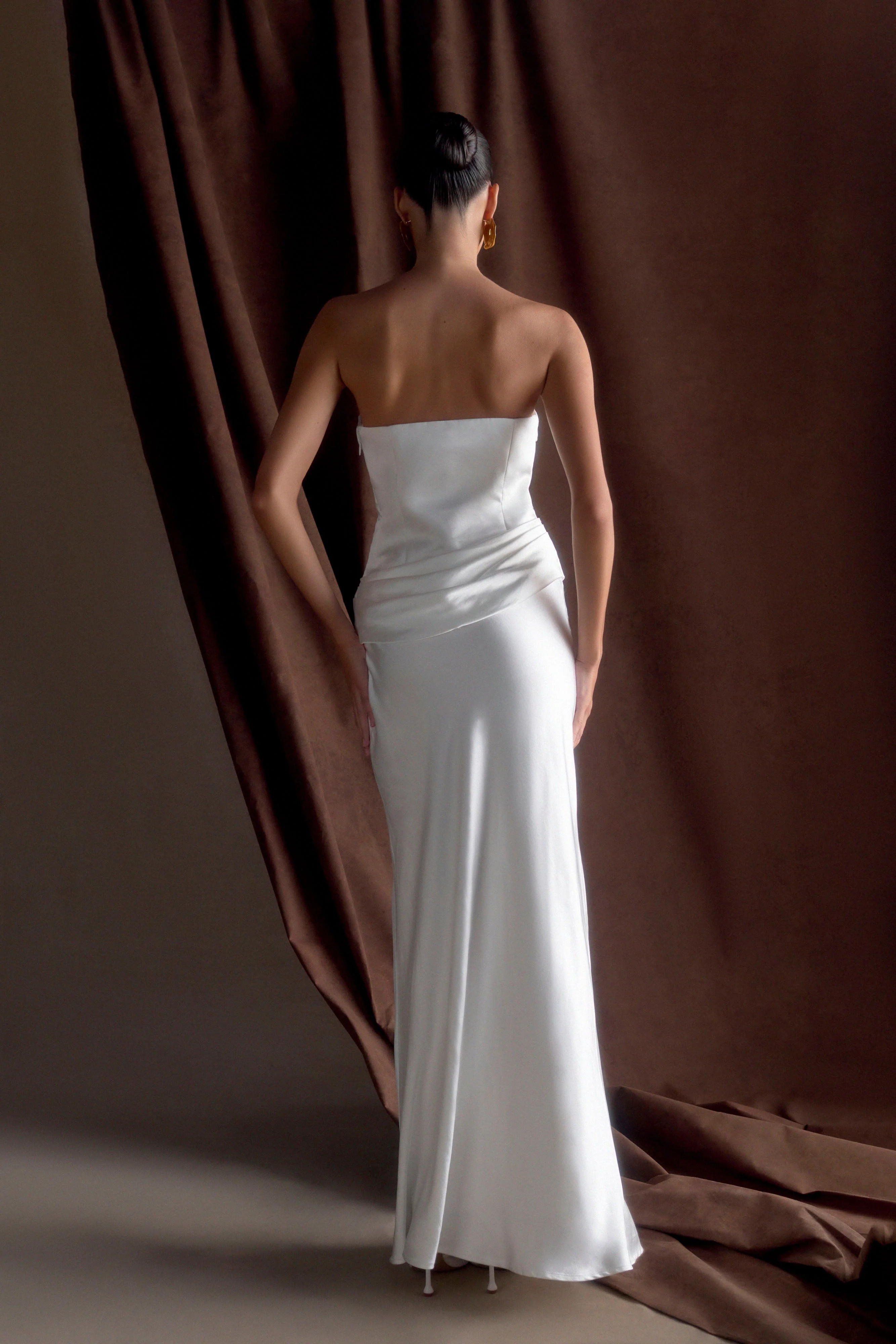Jasmine Strapless Satin Maxi Dress - White - Image 2