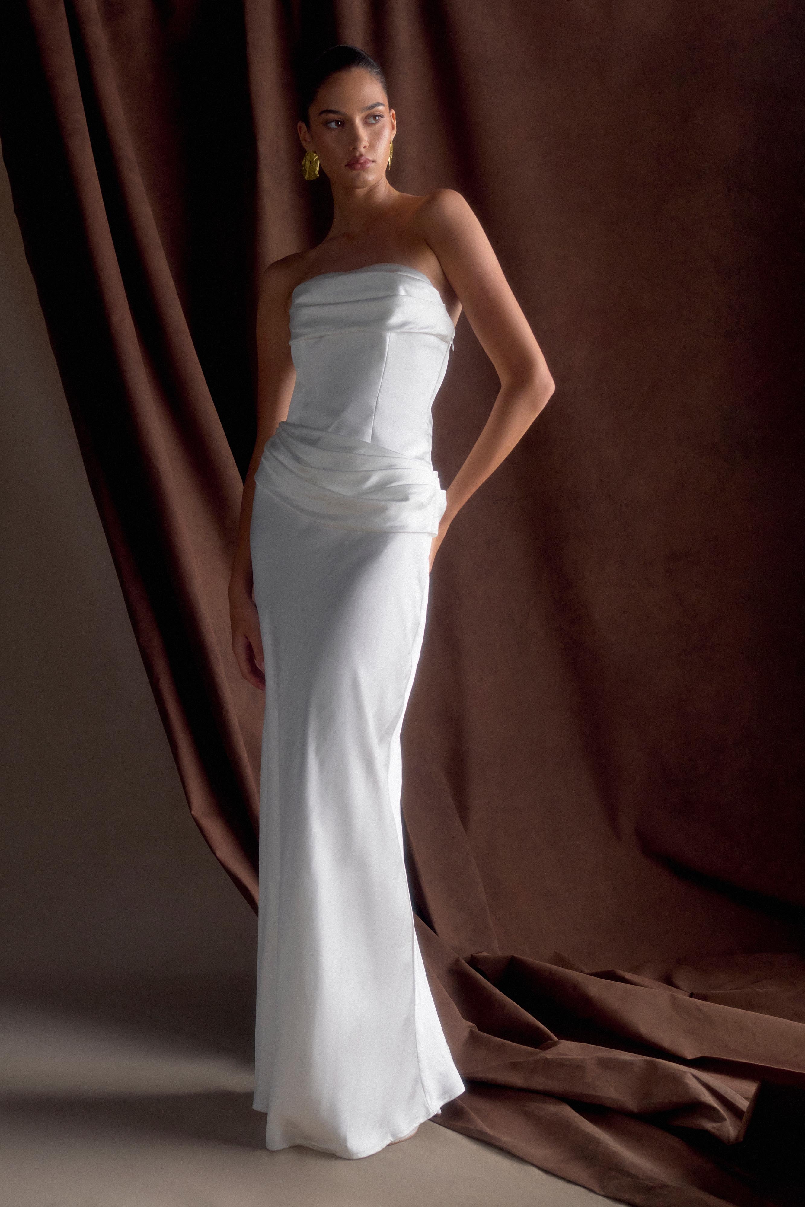 Jasmine Strapless Satin Maxi Dress - White - Image 5