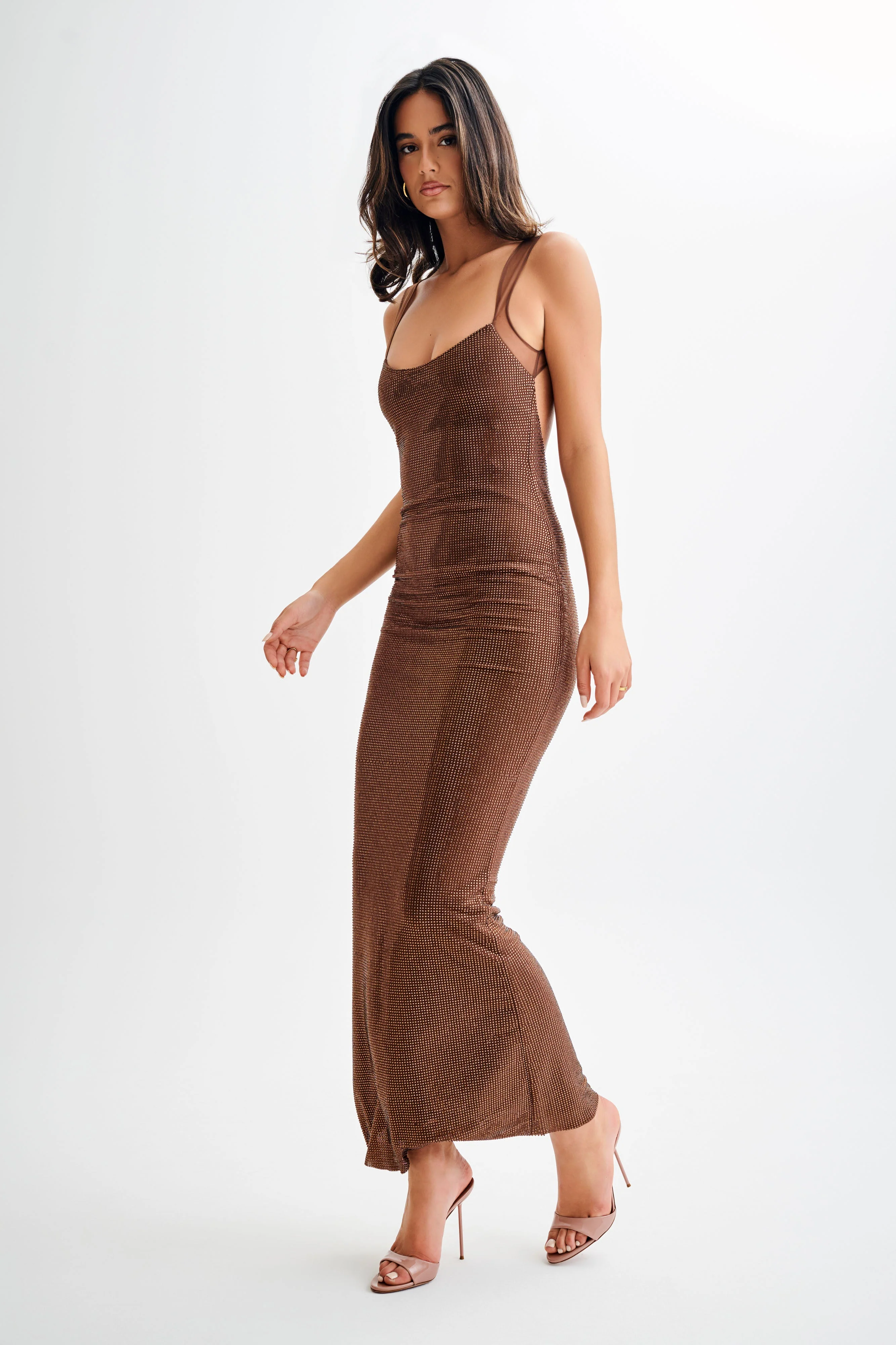 Jasmyn Hot Fix Maxi Dress With Mesh Back - Chocolate - Image 6