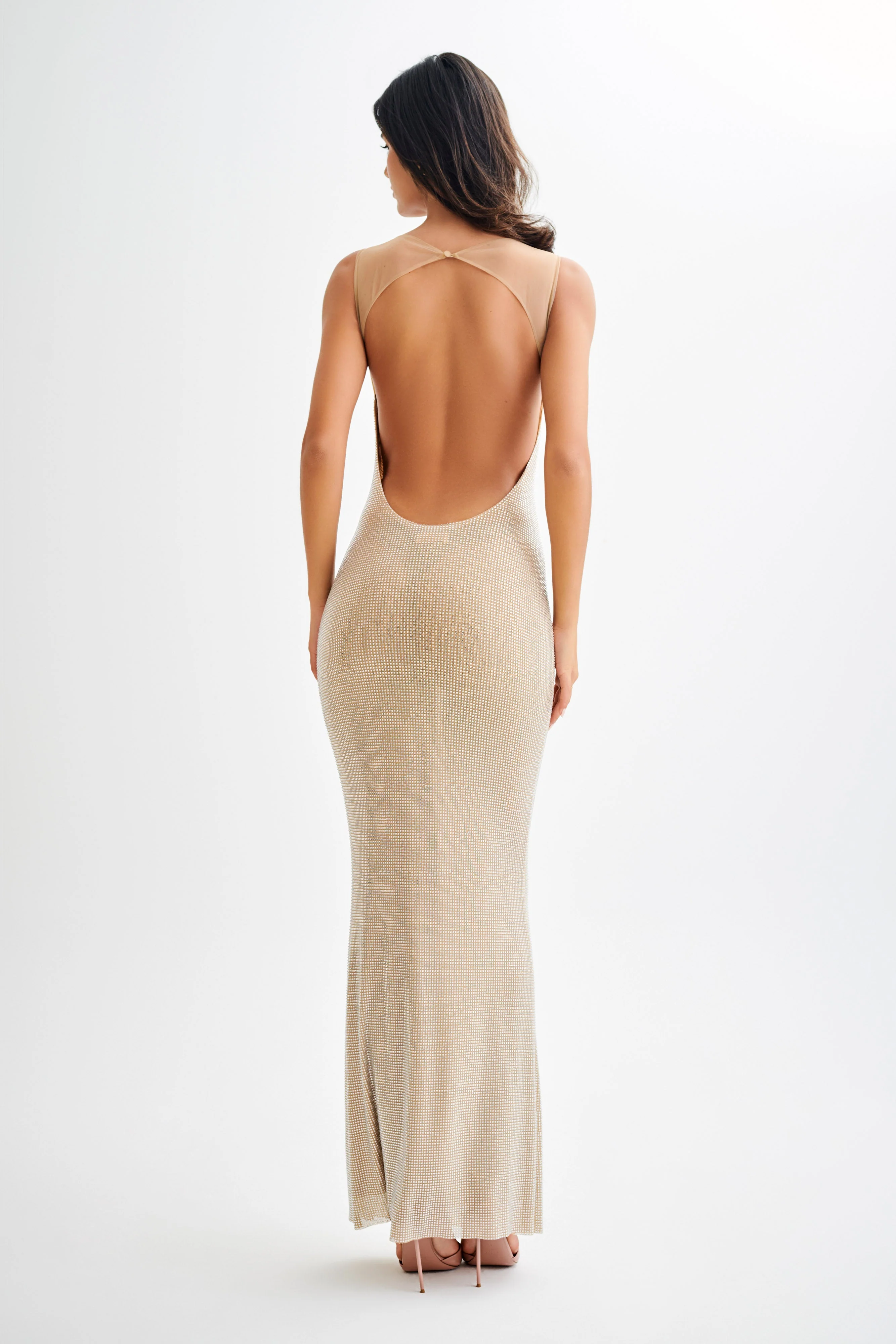 Jasmyn Hot Fix Maxi Dress With Mesh Back - Nude - Image 5