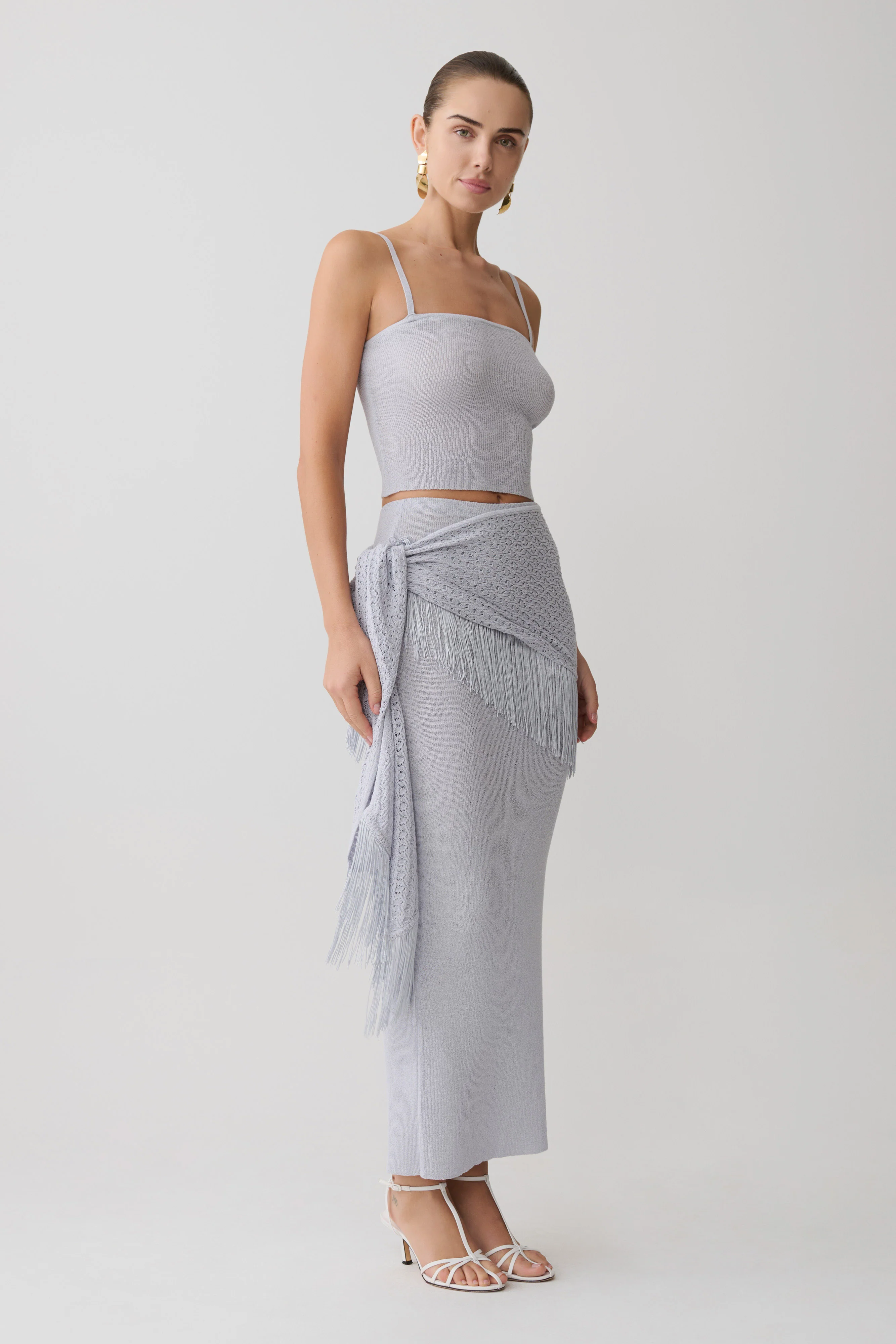 Jaytee Knit Maxi Skirt With Fringe Tie - Sky Blue - Image 2
