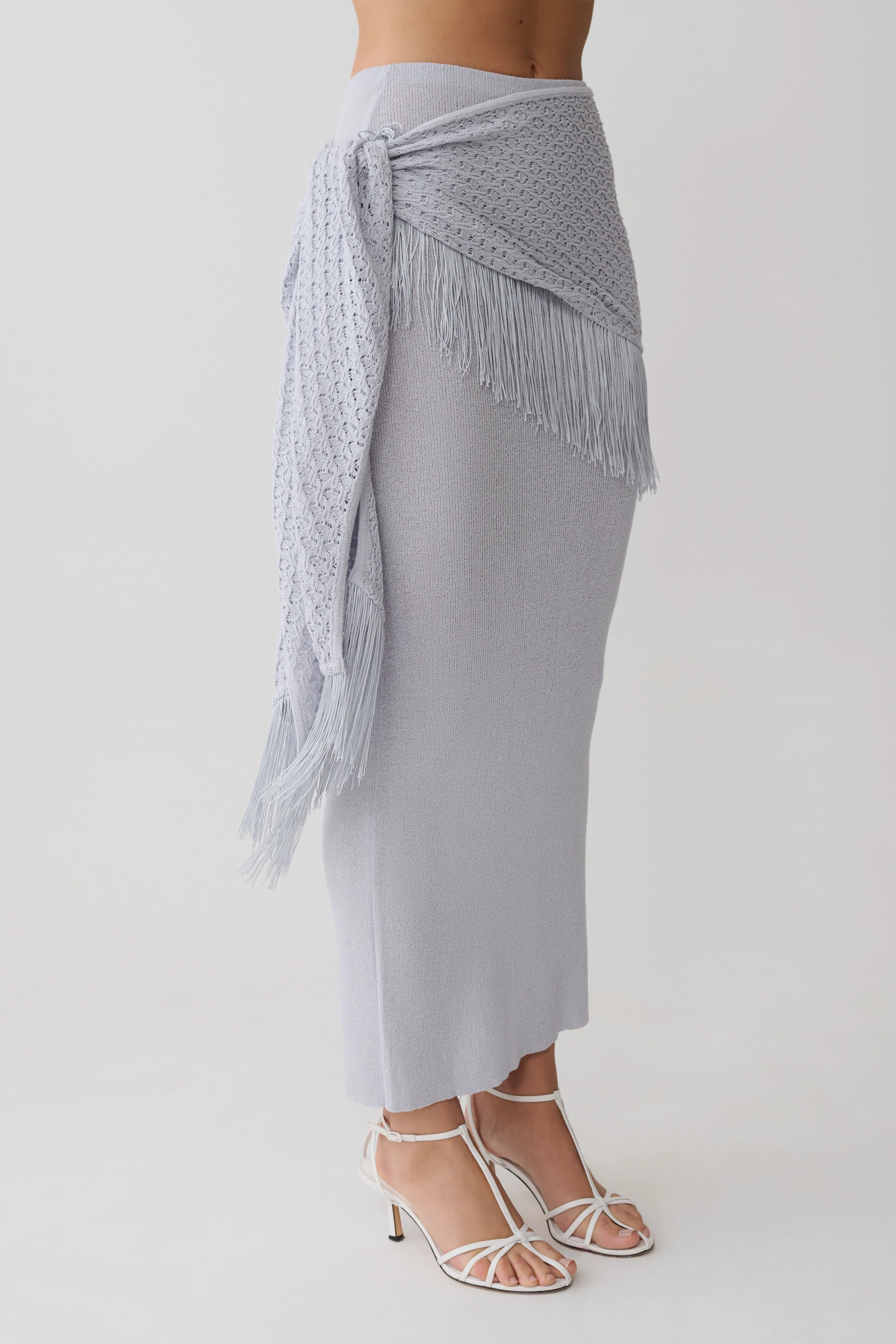 Jaytee Knit Maxi Skirt With Fringe Tie - Sky Blue - Image 5