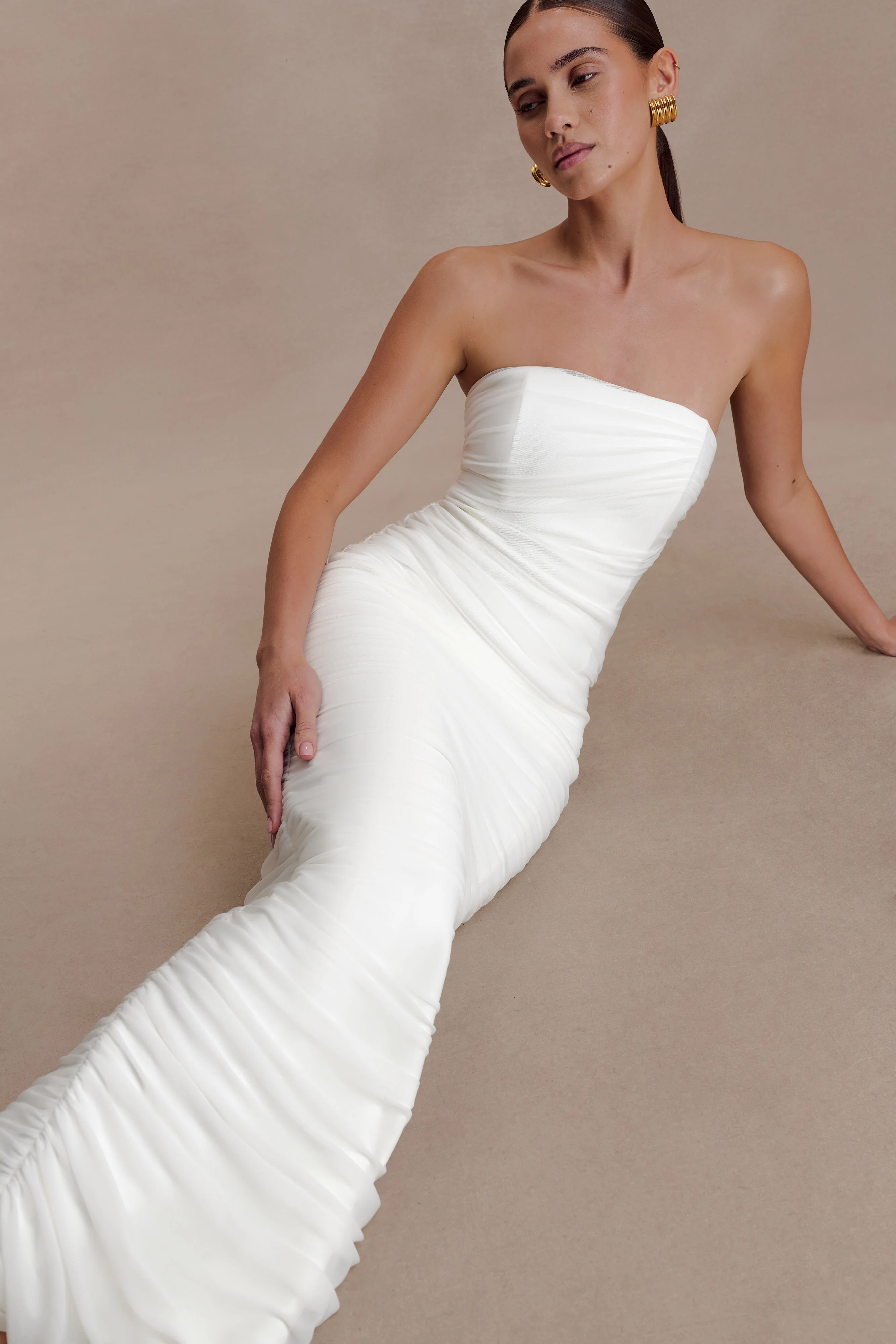 Jianna Strapless Mesh Maxi Dress - Ivory - Image 3