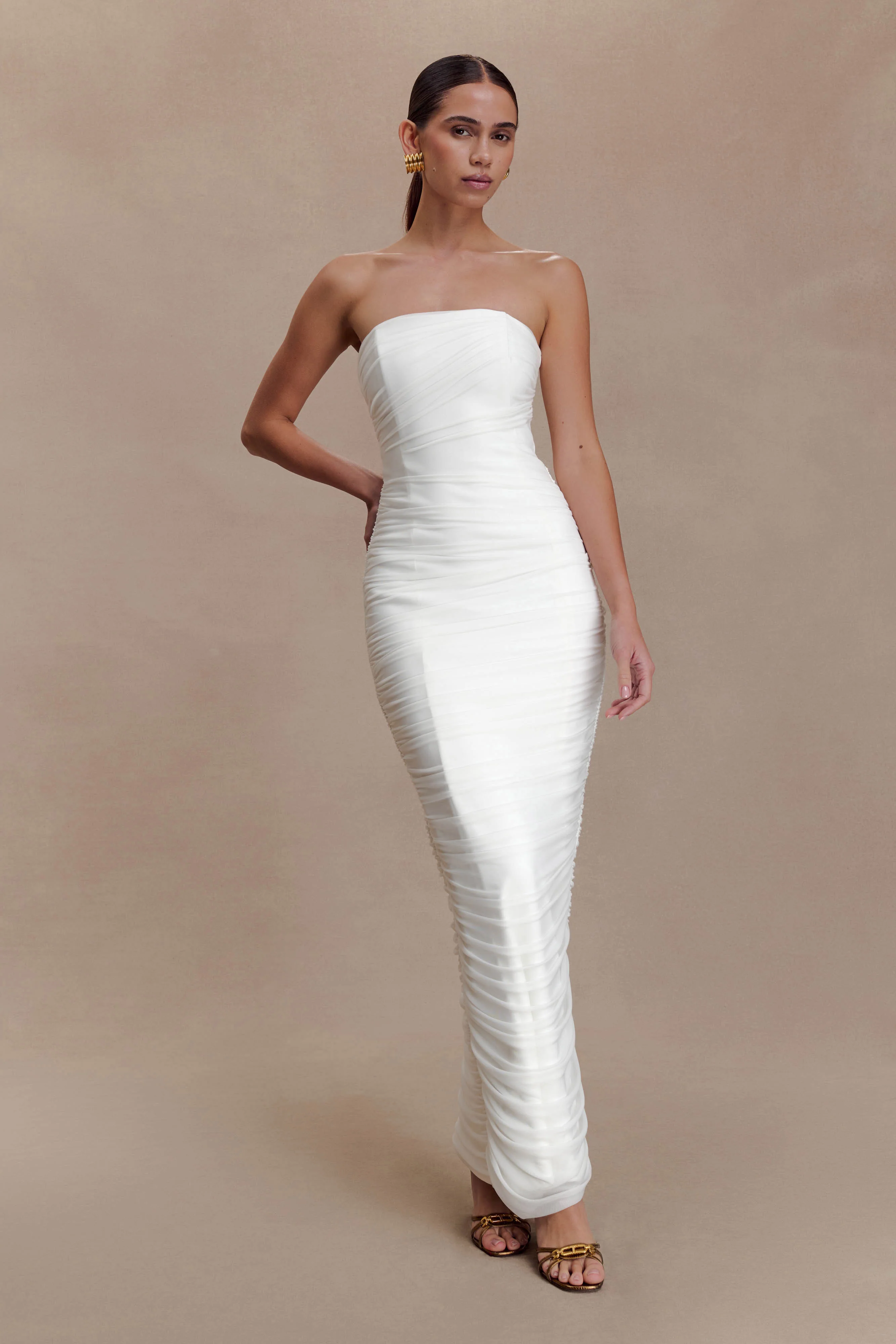 Jianna Strapless Mesh Maxi Dress - Ivory - Image 5