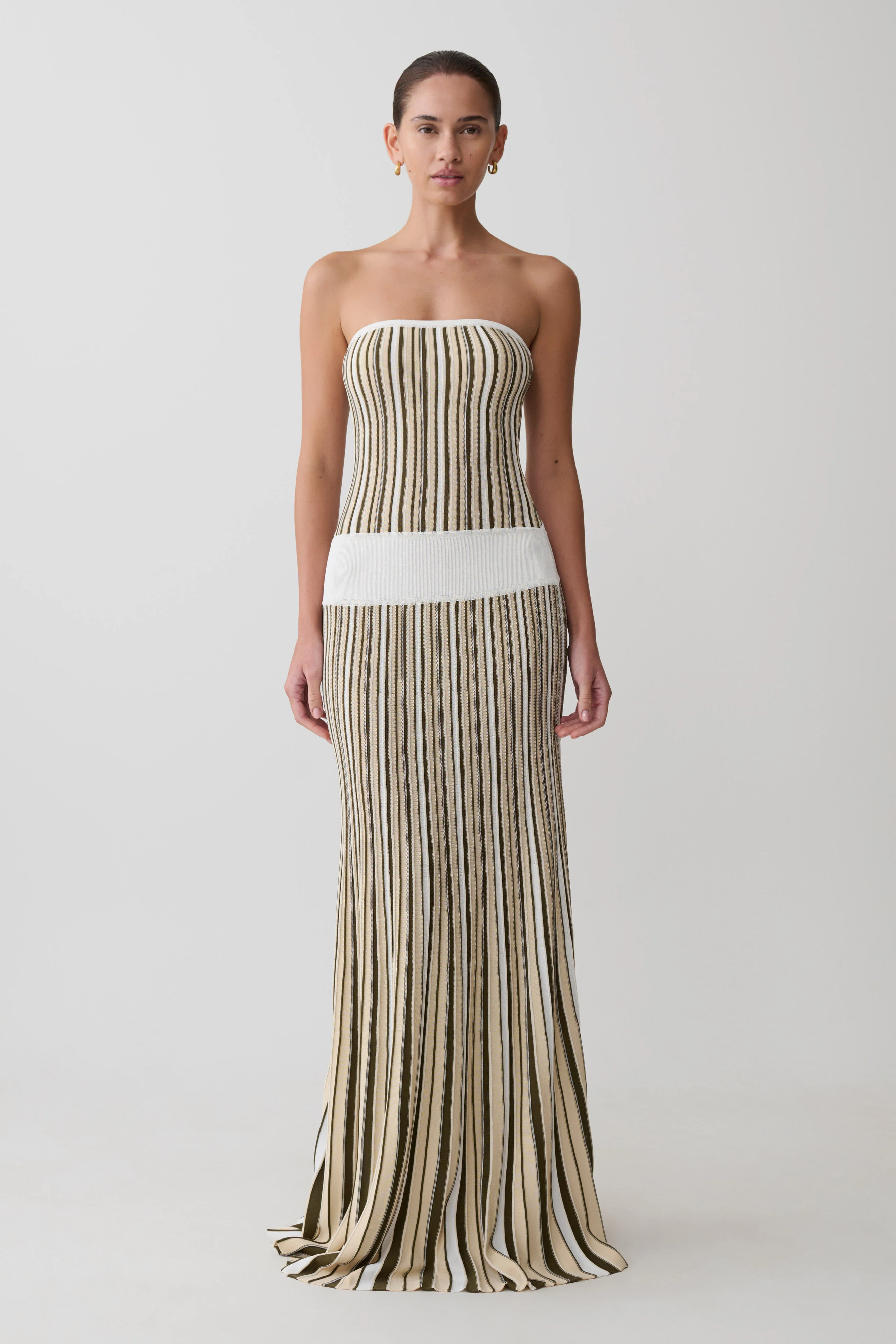 Joyce Stripe Maxi Knit Dress - Khaki/Ivory - Image 5