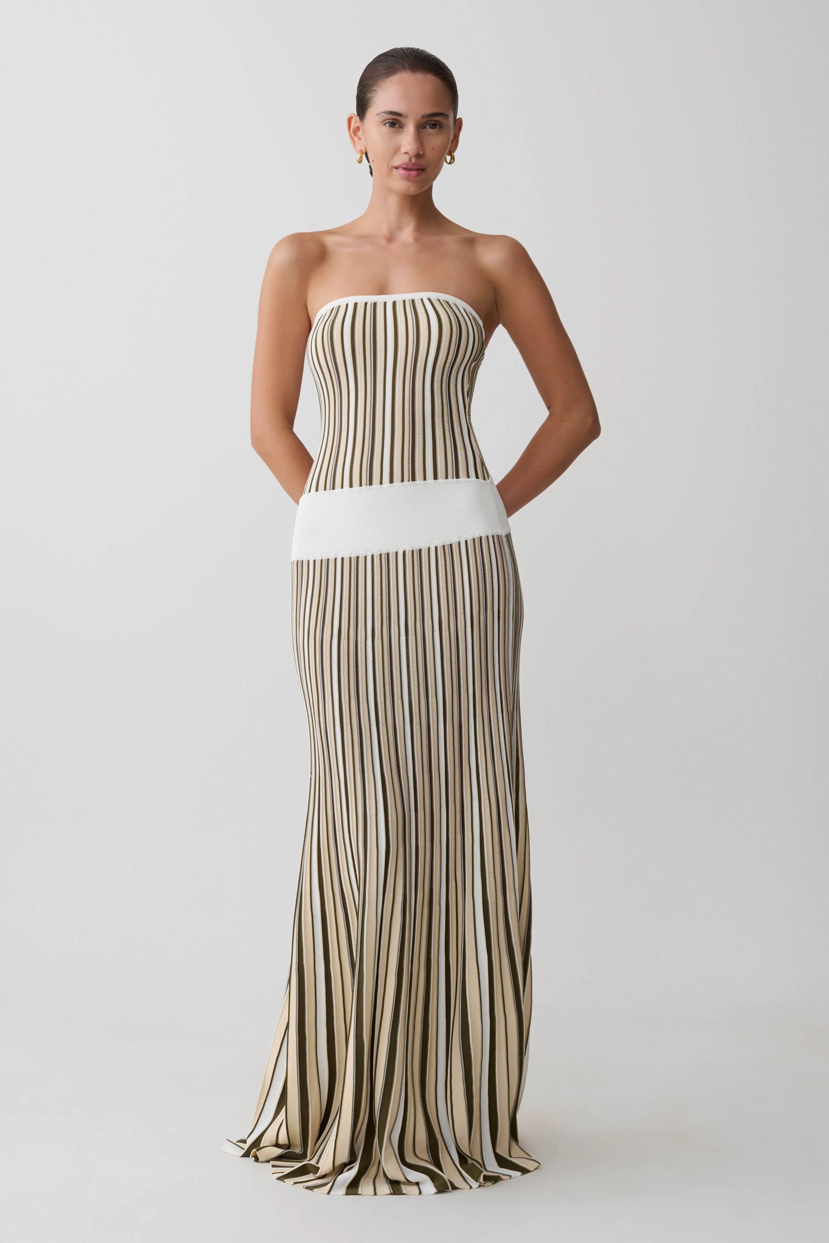 Joyce Stripe Maxi Knit Dress - Khaki/Ivory - Image 6