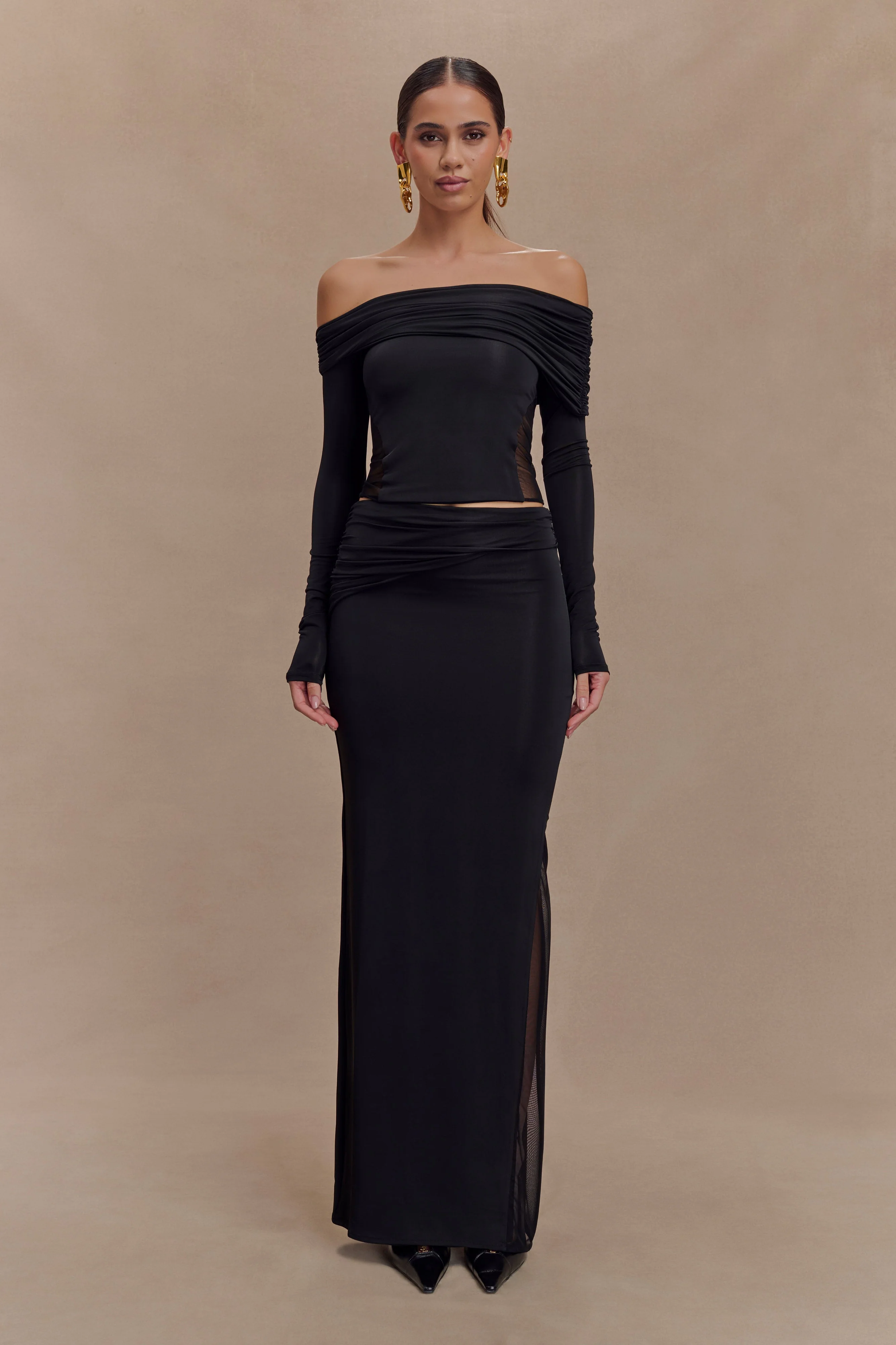 Judy Slinky And Mesh Maxi Skirt - Black - Image 4