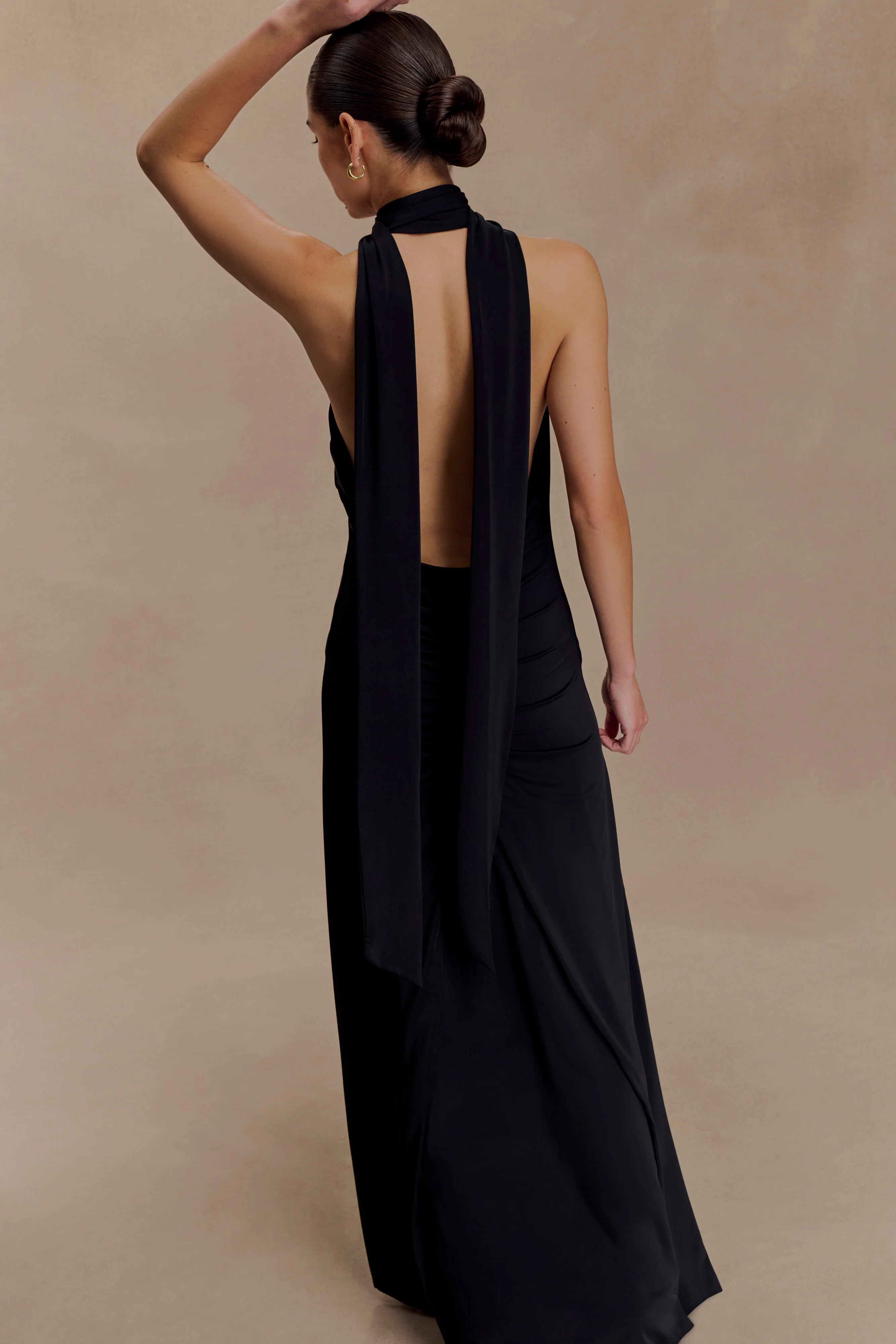 Juliet Slinky Maxi Dress With Scarf - Black - Image 3