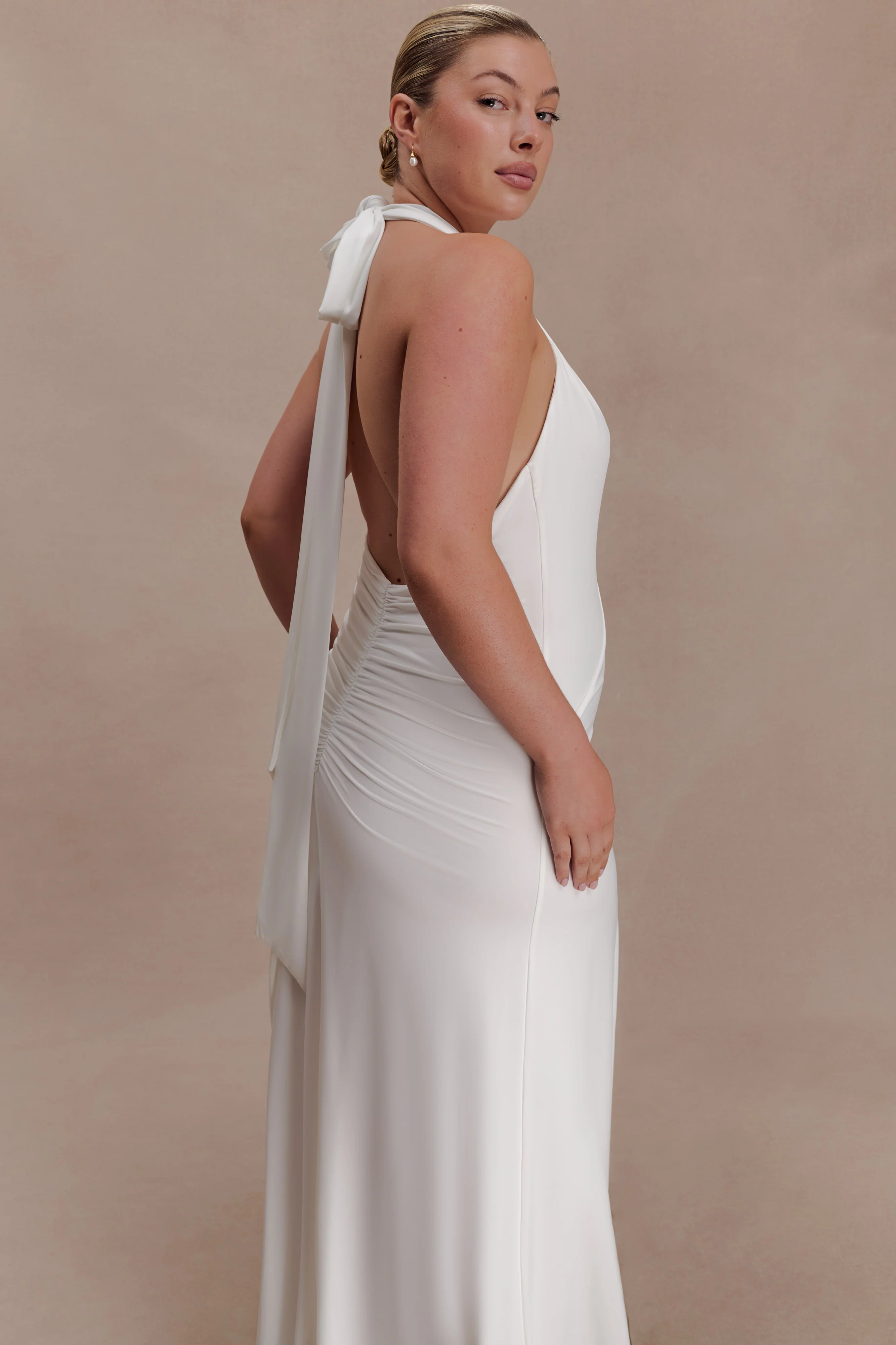 Juliet Slinky Maxi Dress With Scarf - White - Image 6