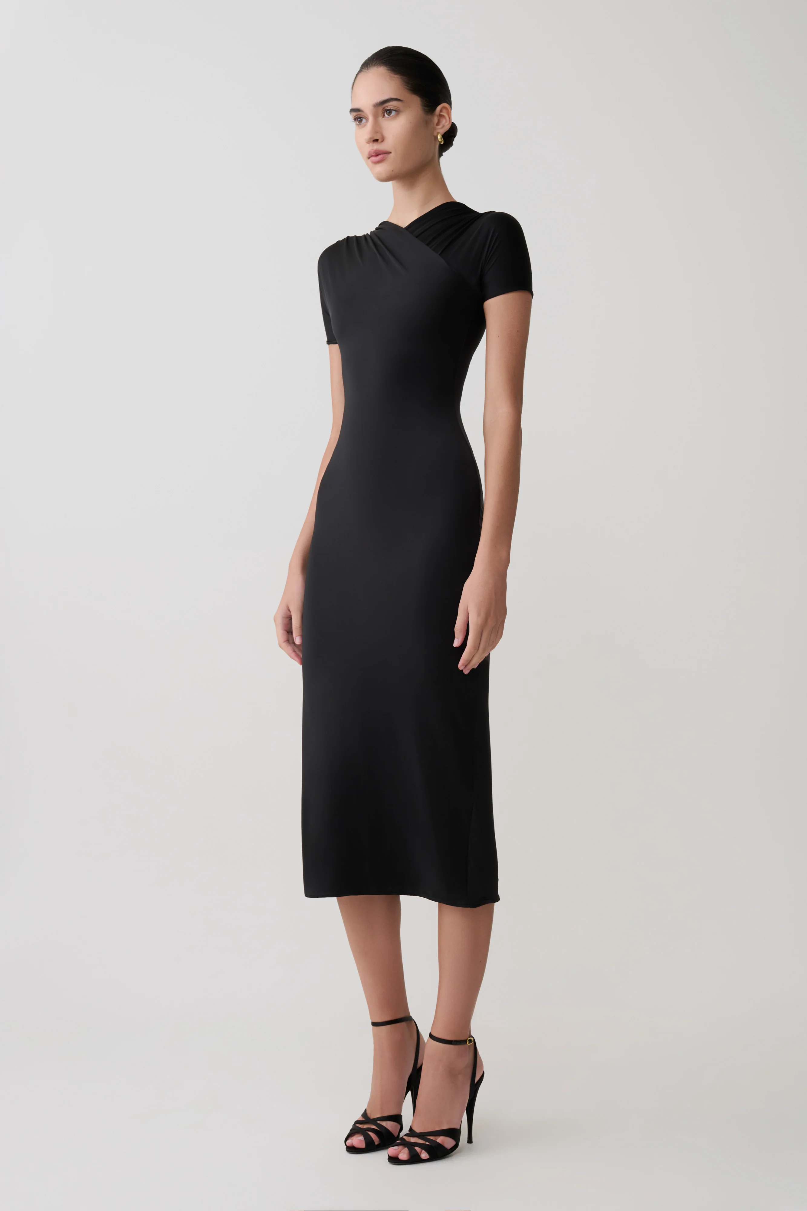 Junie Cross-Over Neck Slinky Maxi Dress - Black - Image 4