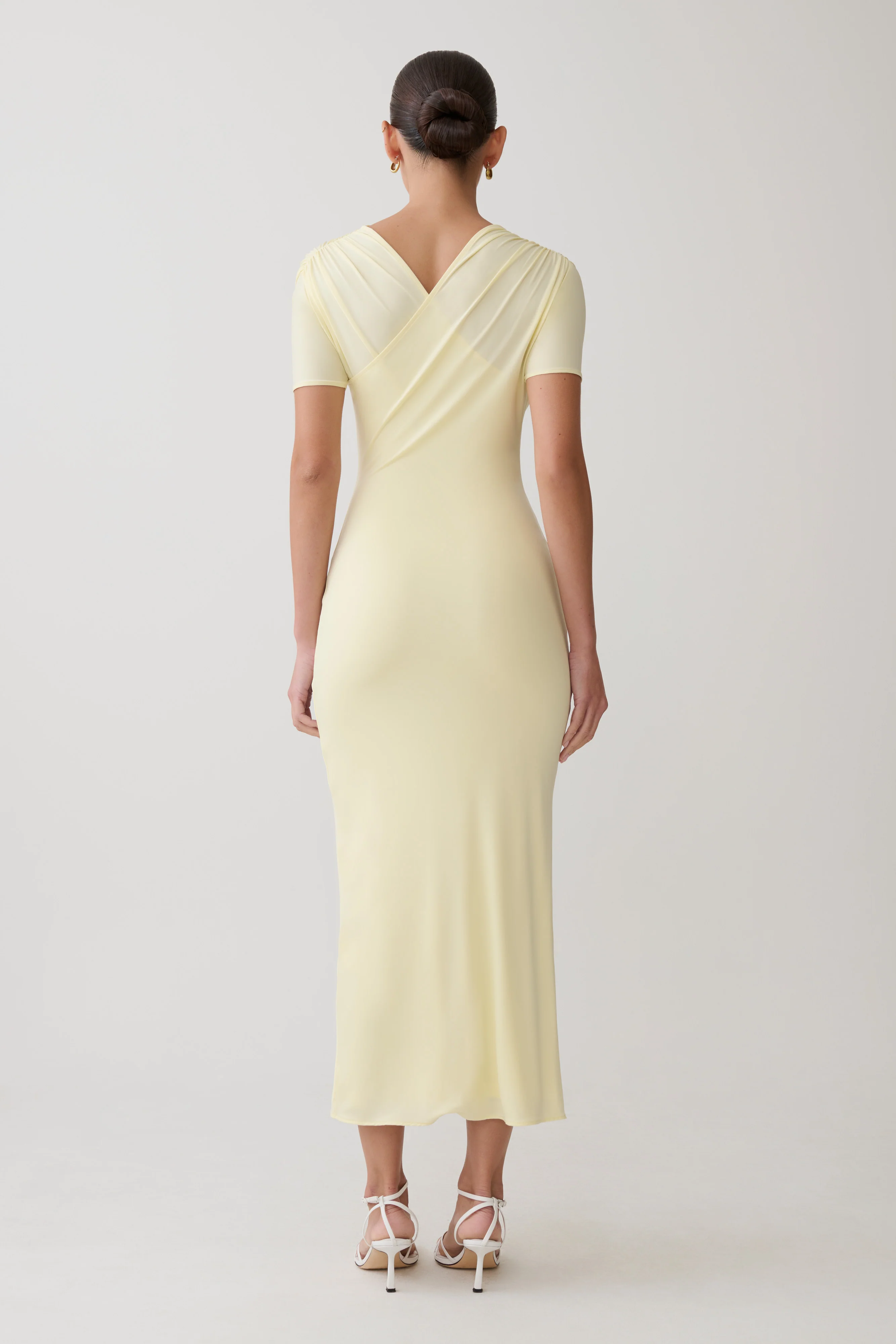 Junie Cross-Over Neck Slinky Maxi Dress - Lemon - Image 2