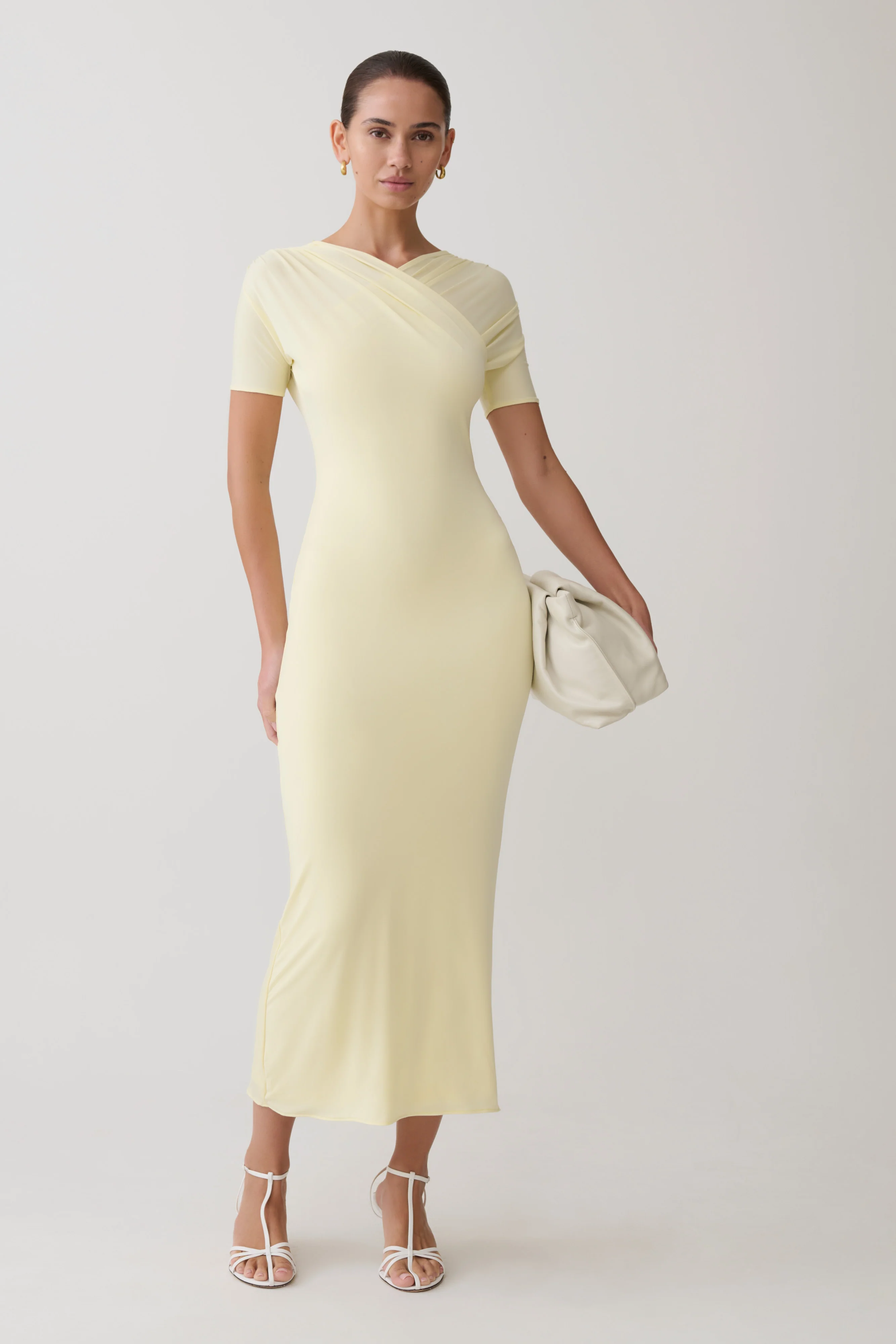 Junie Cross-Over Neck Slinky Maxi Dress - Lemon - Image 6