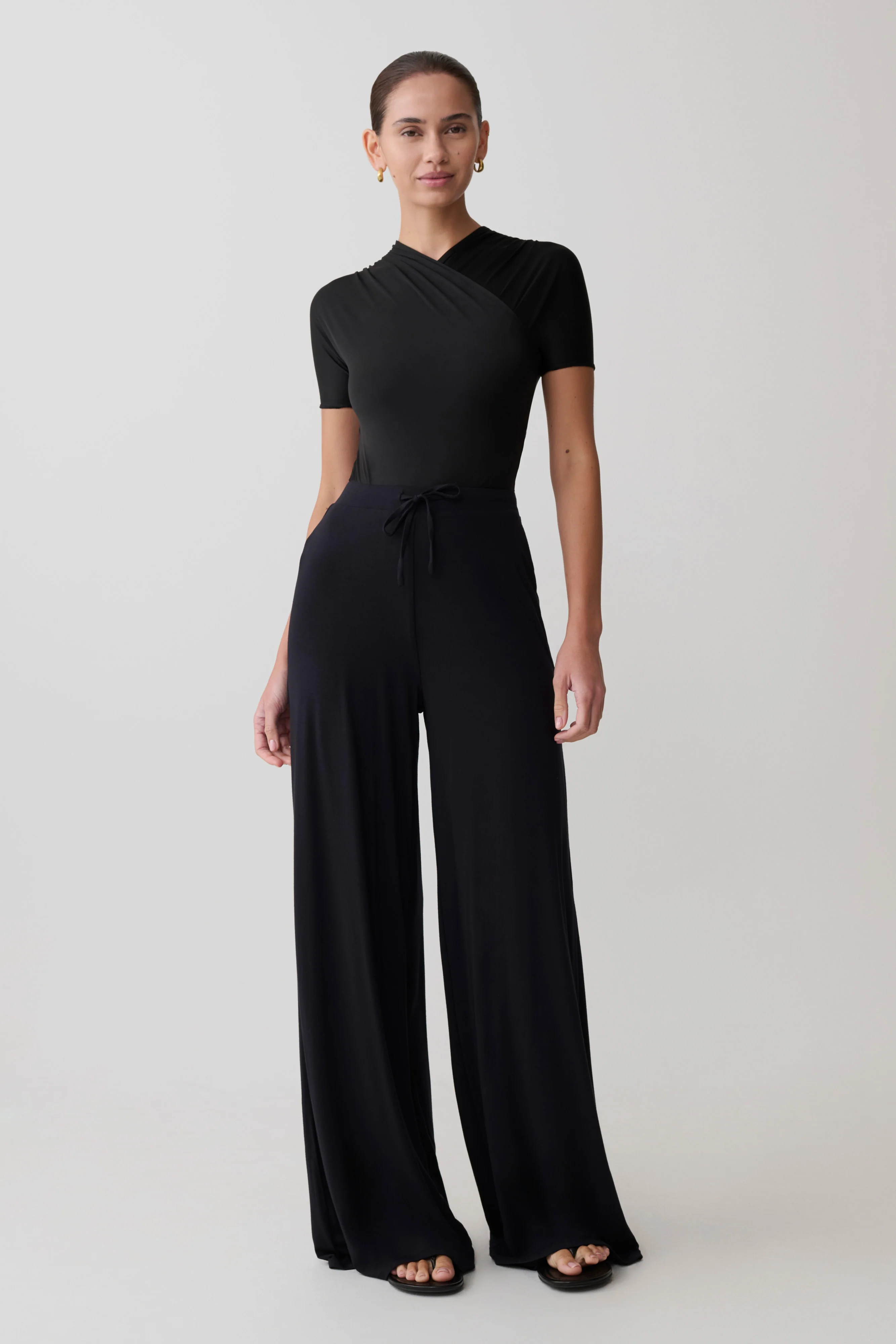 Junie Shortsleeve Cross-Over Bodysuit - Black - Image 6