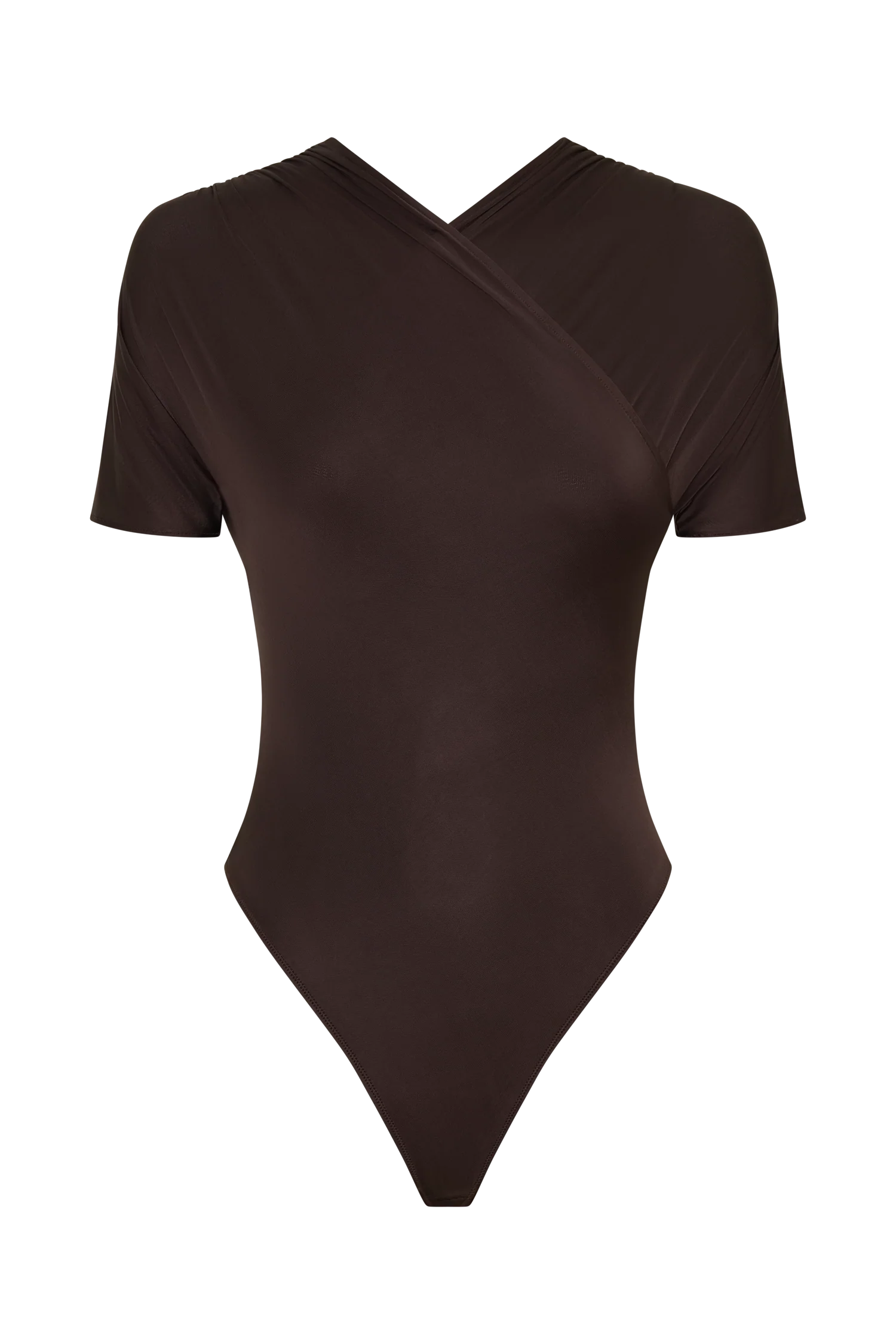 Junie Shortsleeve Cross-Over Bodysuit - Chocolate - Image 12