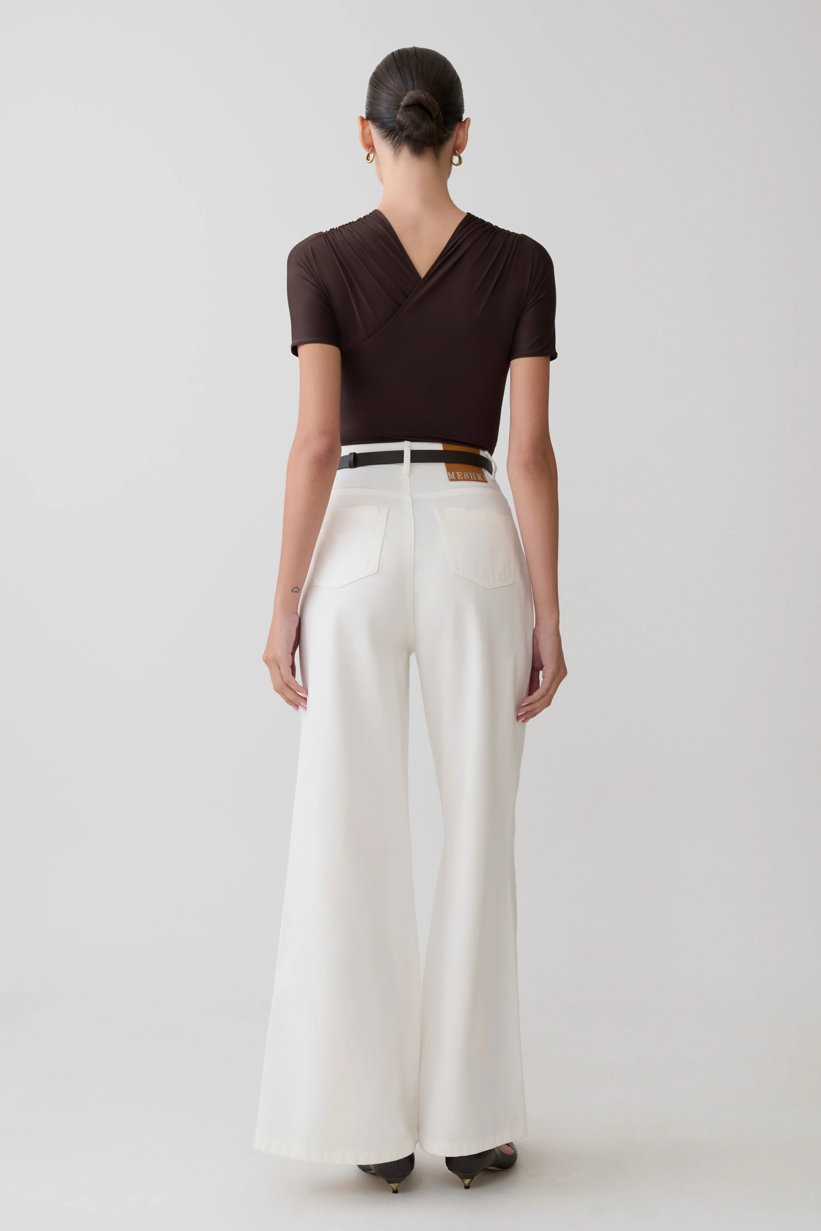 Junie Shortsleeve Cross-Over Bodysuit - Chocolate - Image 4