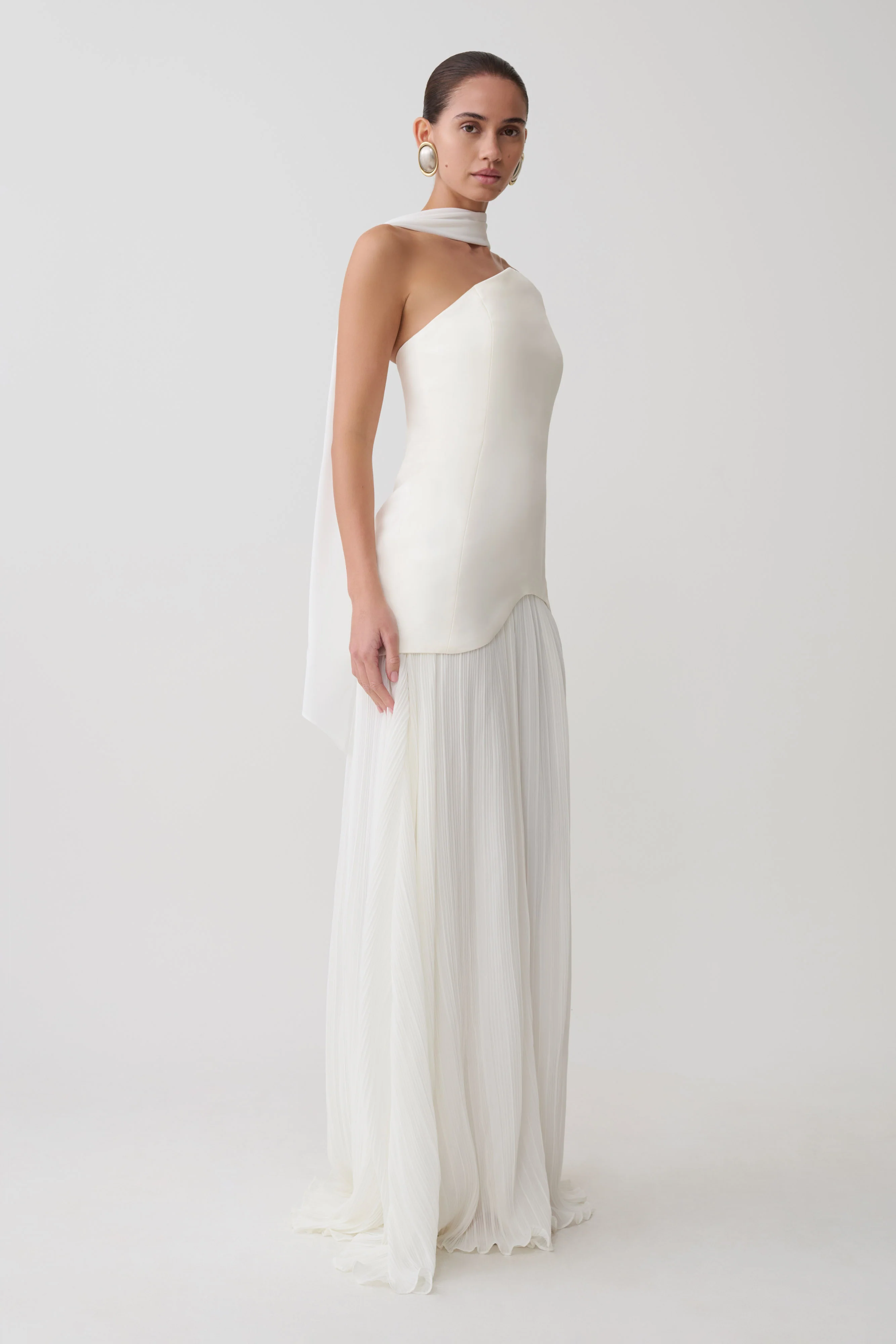 Juno Strapless Pleated Maxi Gown - White - Image 3