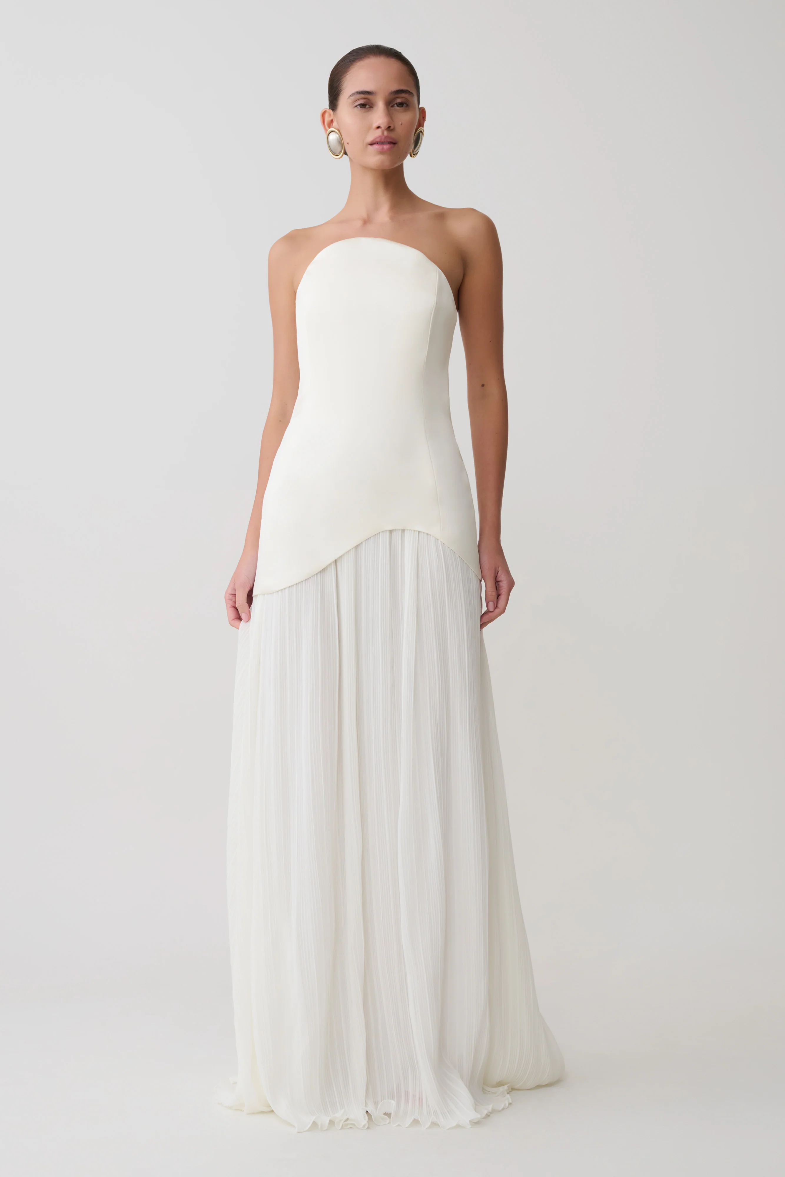 Juno Strapless Pleated Maxi Gown - White - Image 7