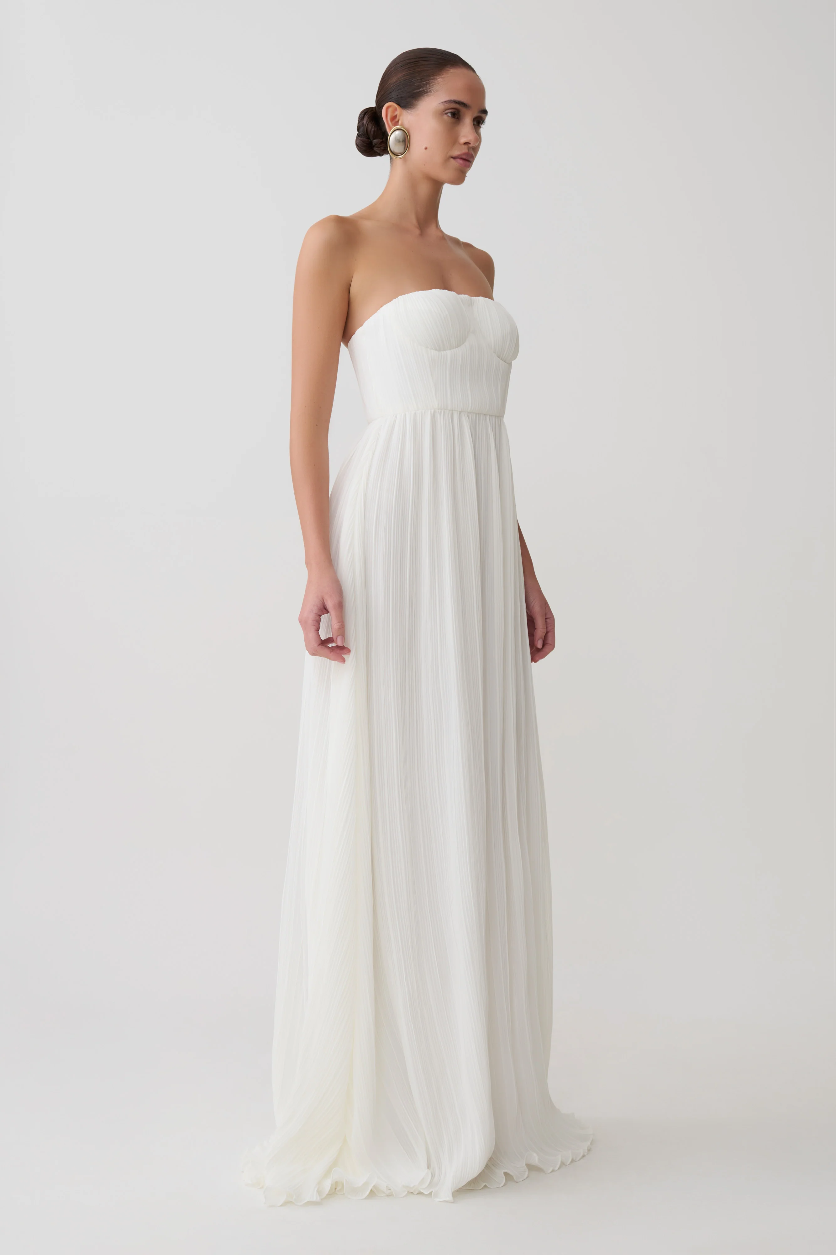 Juno Strapless Pleated Maxi Gown - White - Image 9