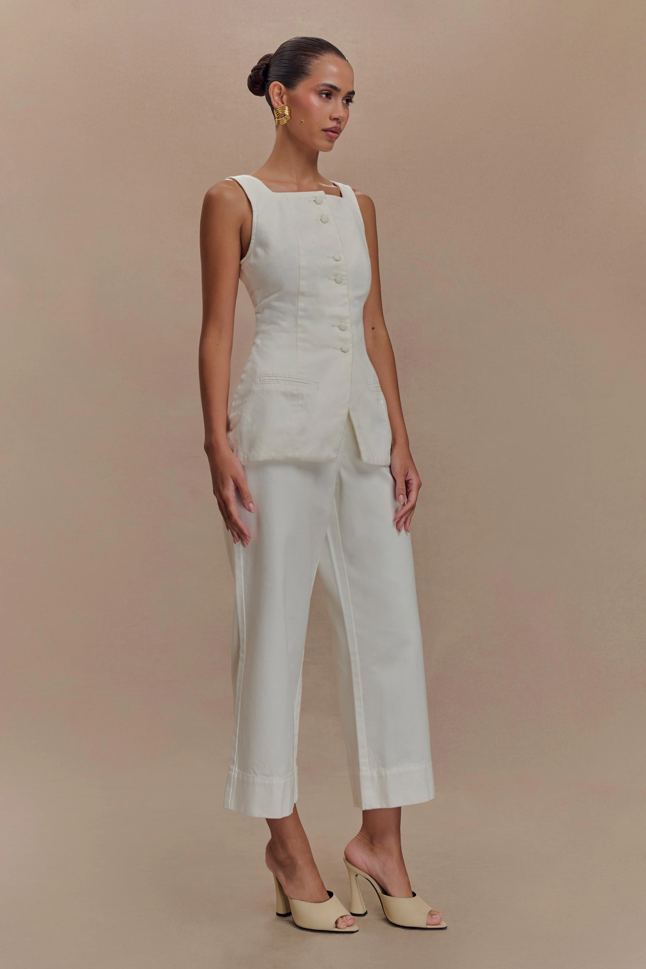 Kaitlyn Cropped Wide Leg Jeans - White - Image 3