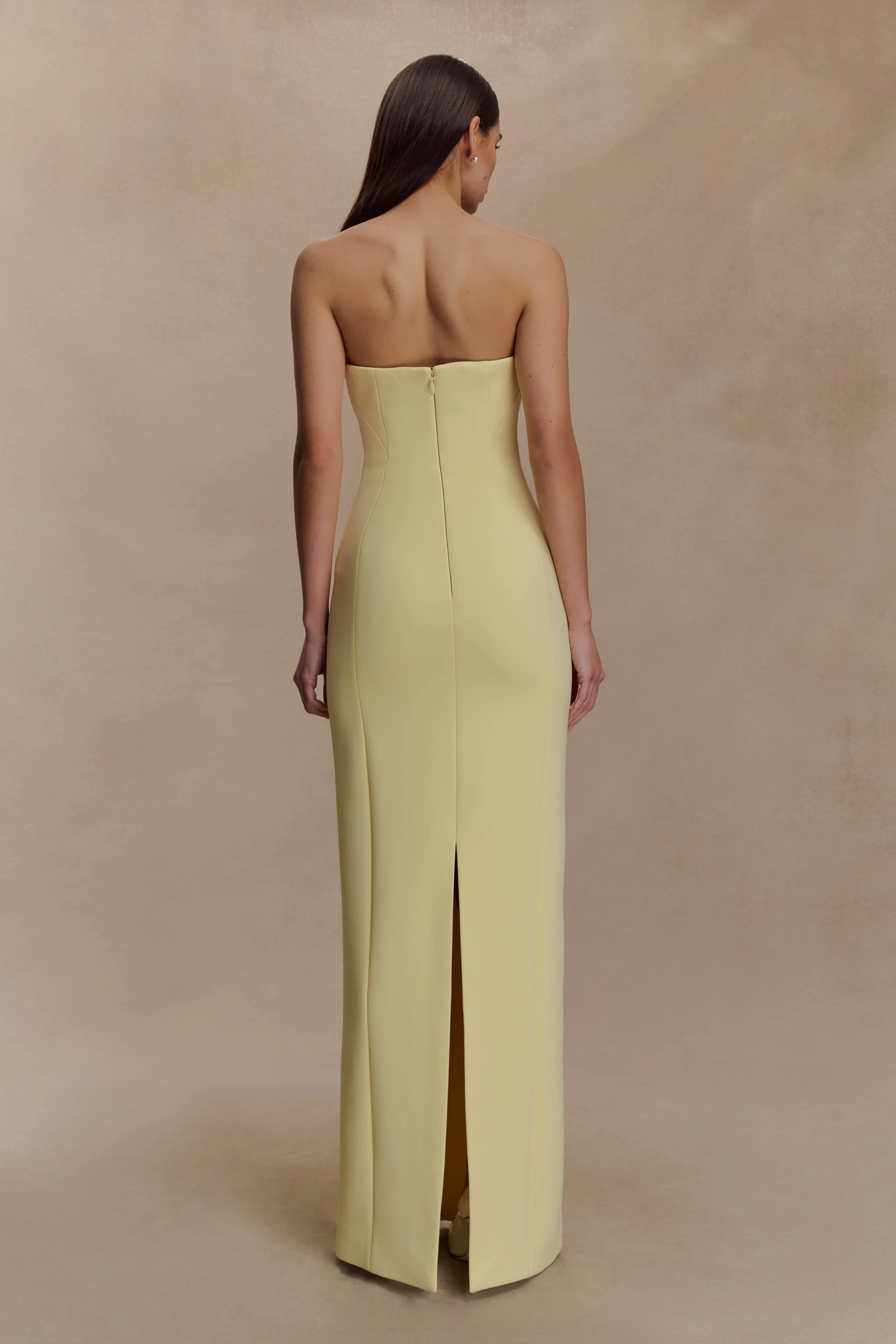 Kalila Strapless Crepe Maxi Dress - Lemon - Image 3