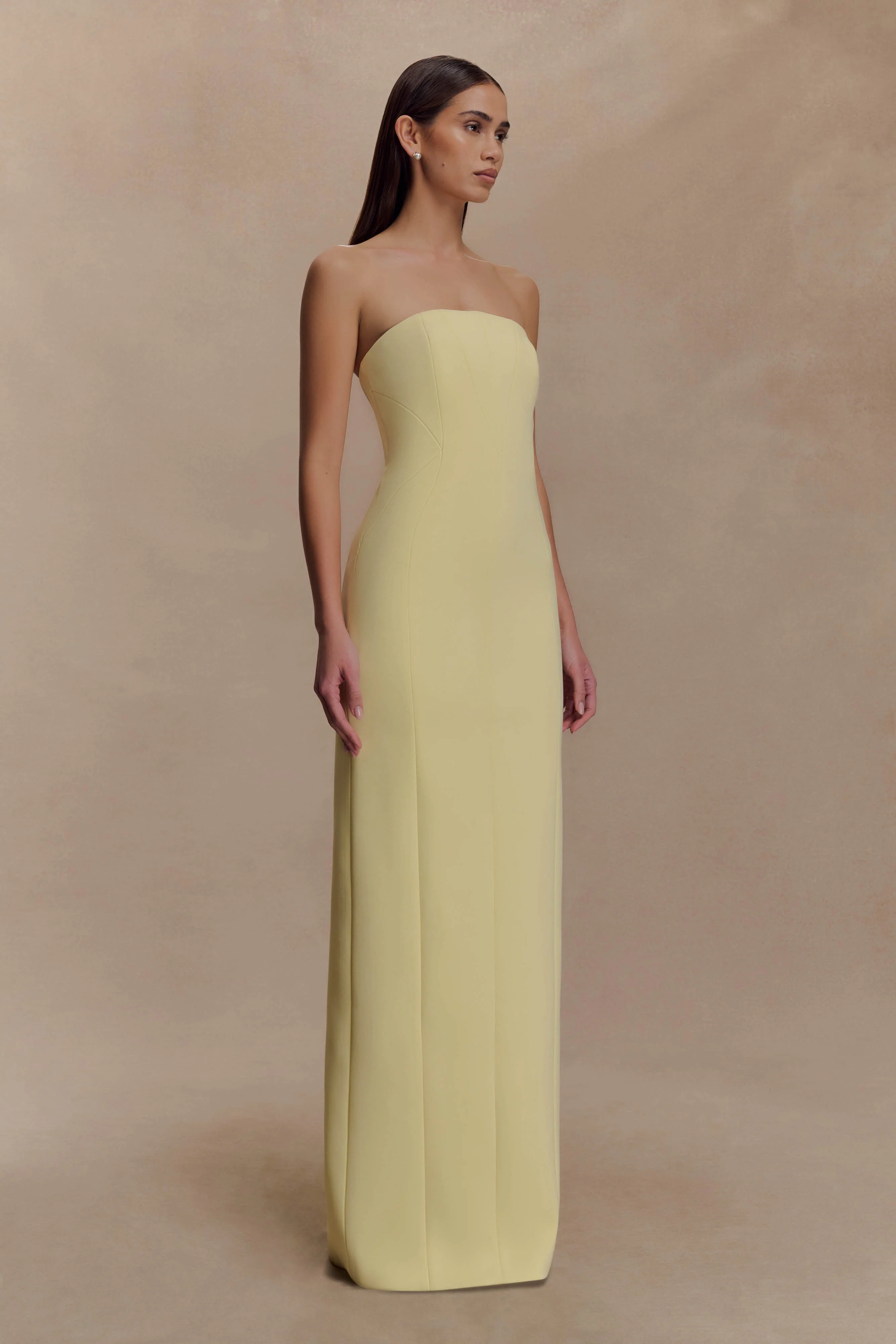 Kalila Strapless Crepe Maxi Dress - Lemon - Image 4