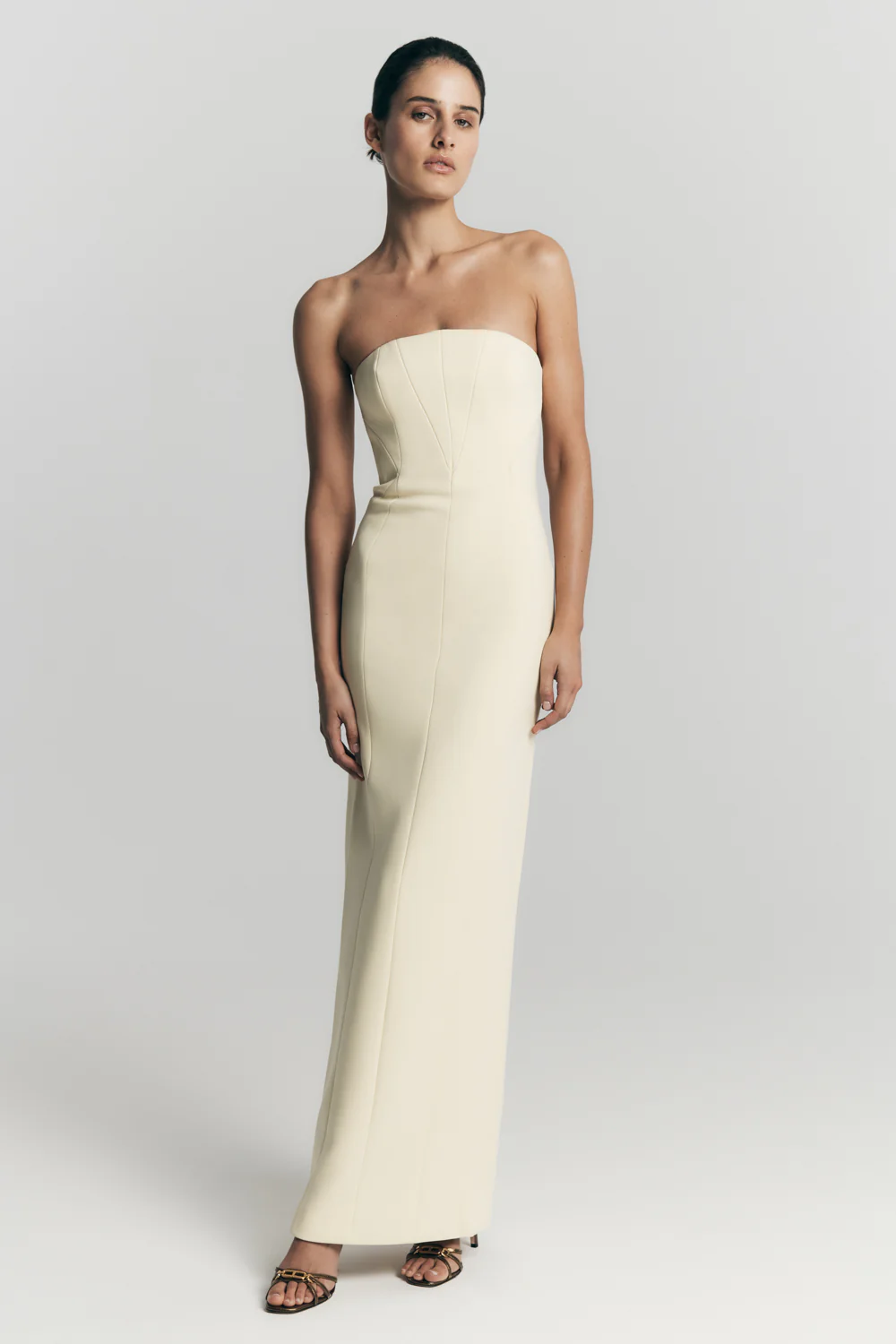 Kalila Strapless Crepe Maxi Dress - Lemon - Image 7
