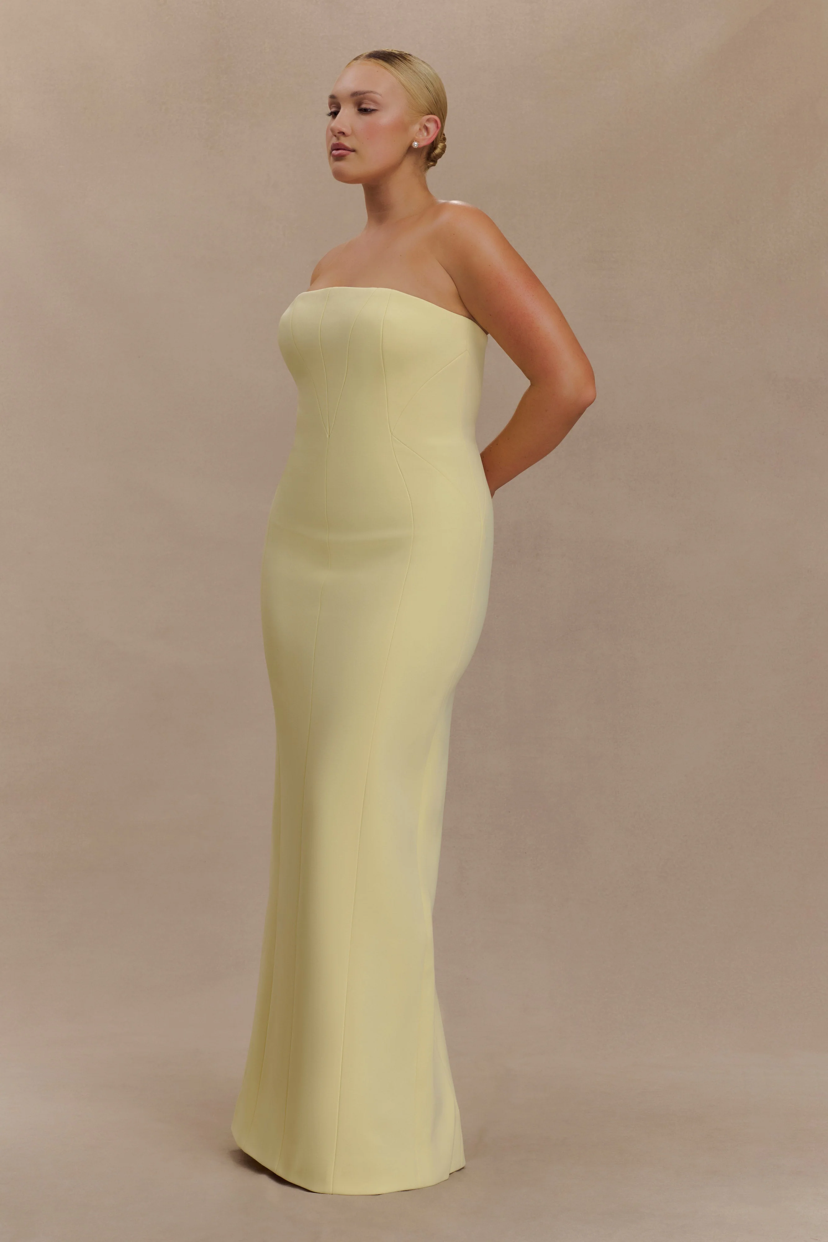 Kalila Strapless Crepe Maxi Dress - Lemon - Image 8