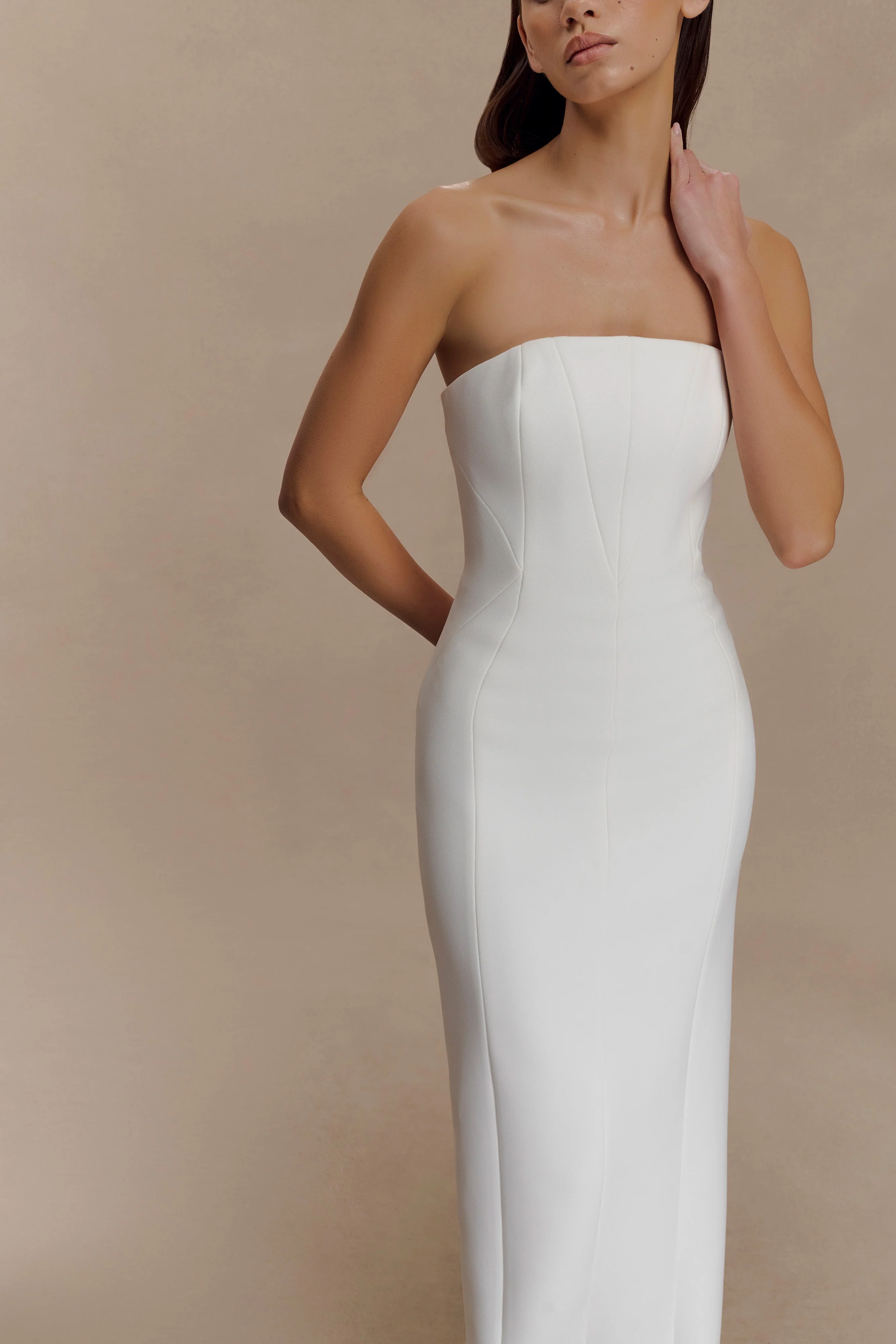 Kalila Strapless Crepe Maxi Dress - White - Image 9
