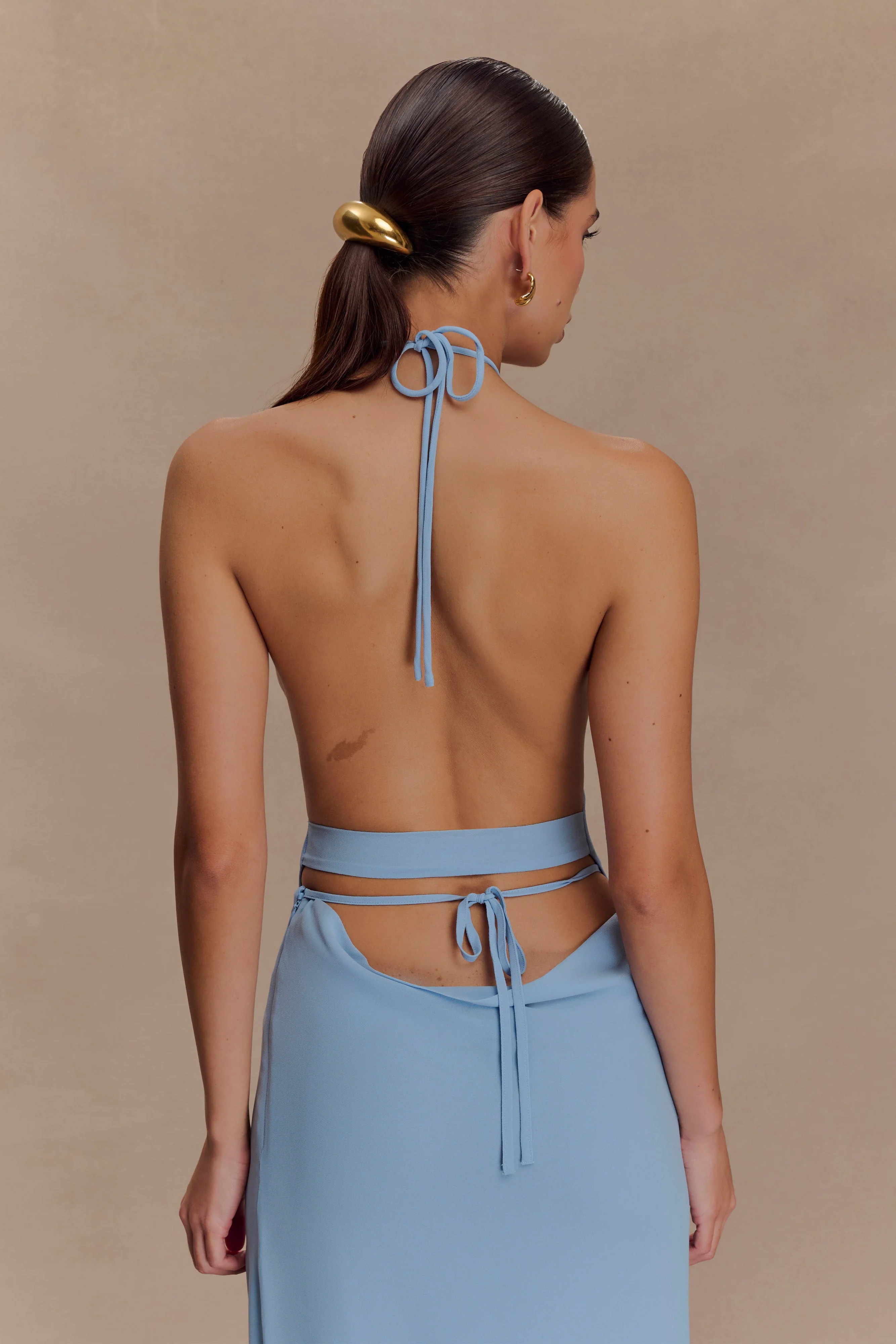 Katalina Chiffon Cowl Halter Top - Sky Blue - Image 2