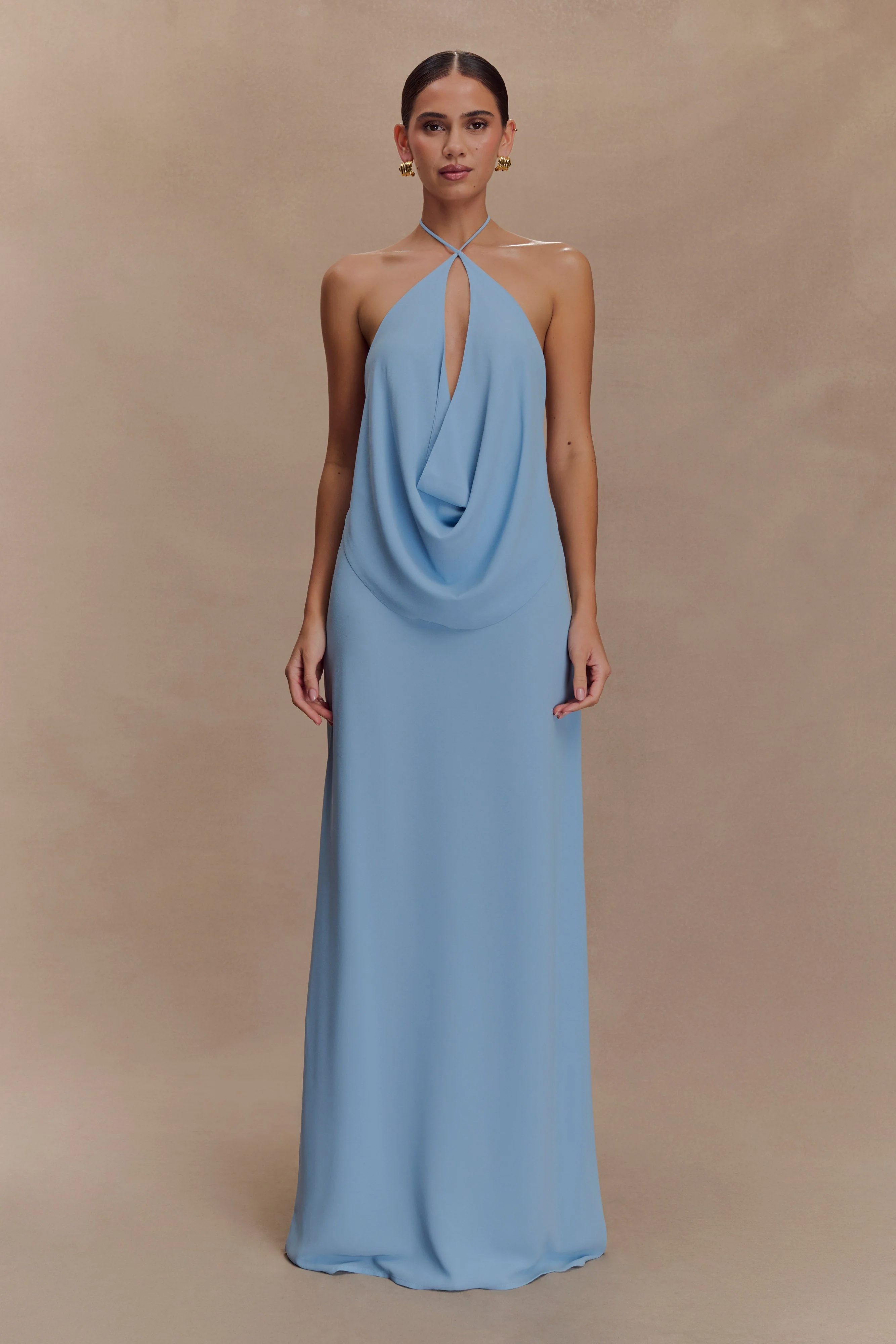 Katalina Chiffon Cowl Halter Top - Sky Blue - Image 5