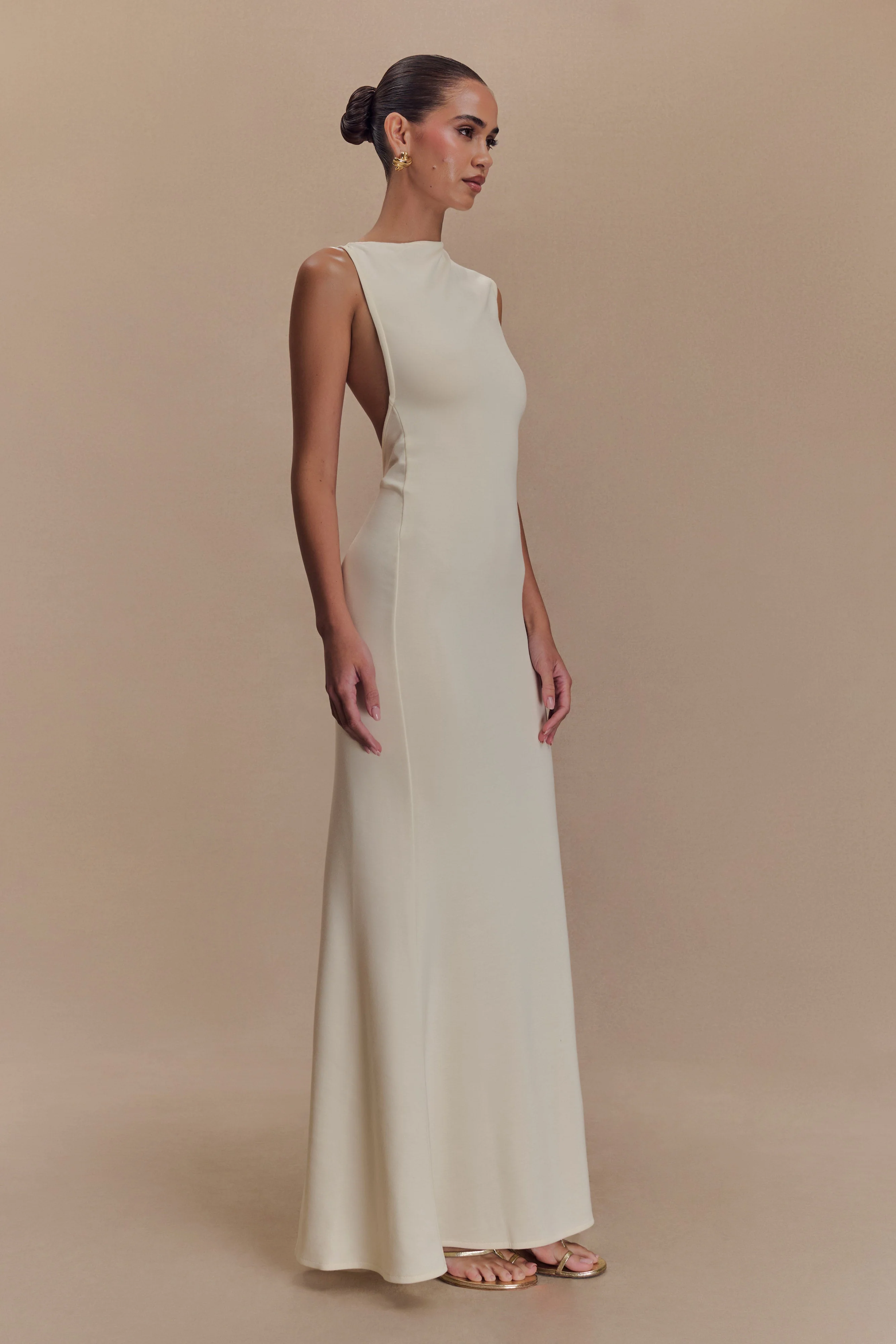 Katerina Scuba Jersey Cut Out Maxi Dress - Ivory - Image 4