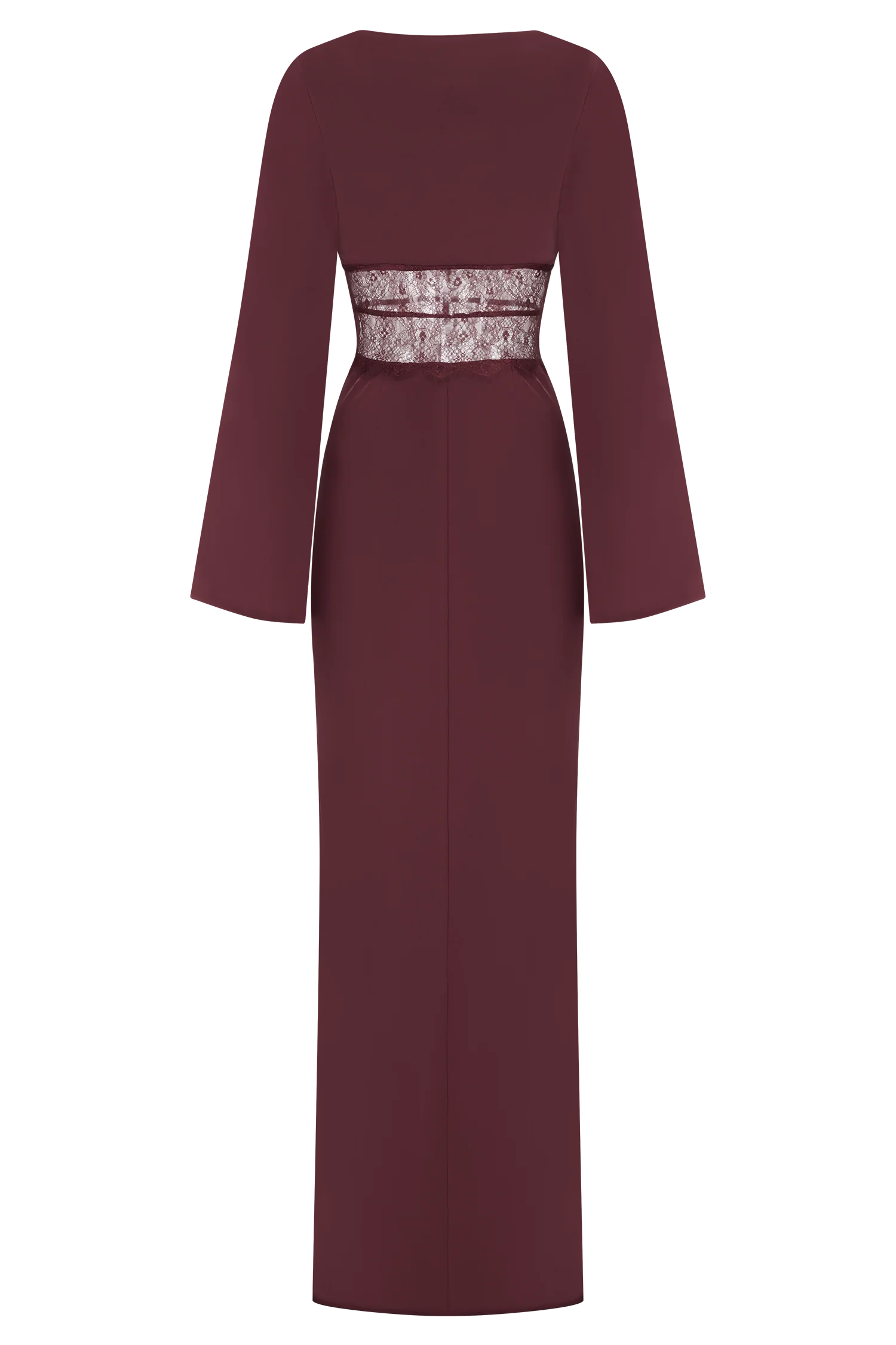 Kaya Long Sleeve Satin And Mesh Maxi Dress - Wine - Image 7