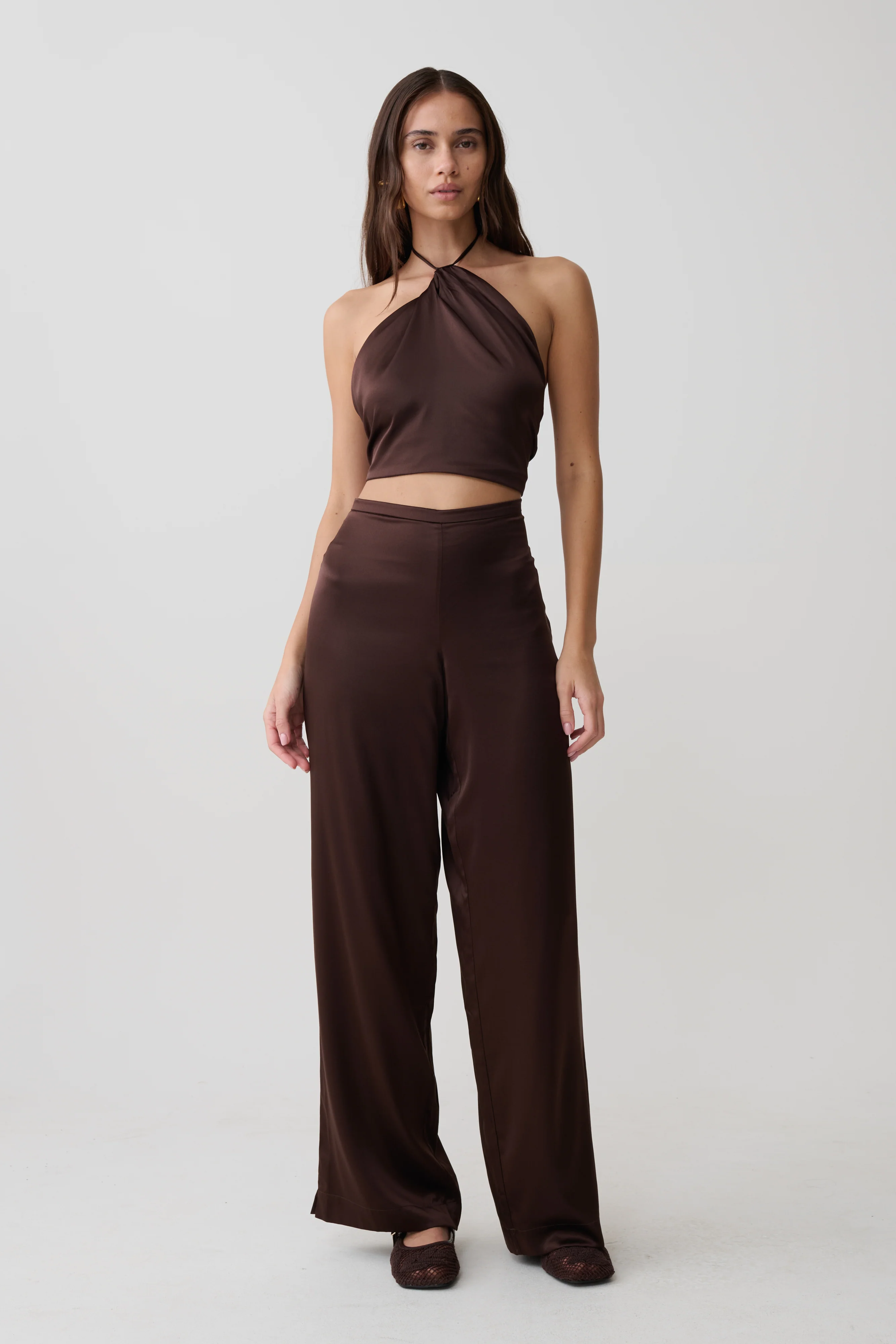 Kayla Silk Blend Straight Leg Pants - Dark Chocolate - Image 3