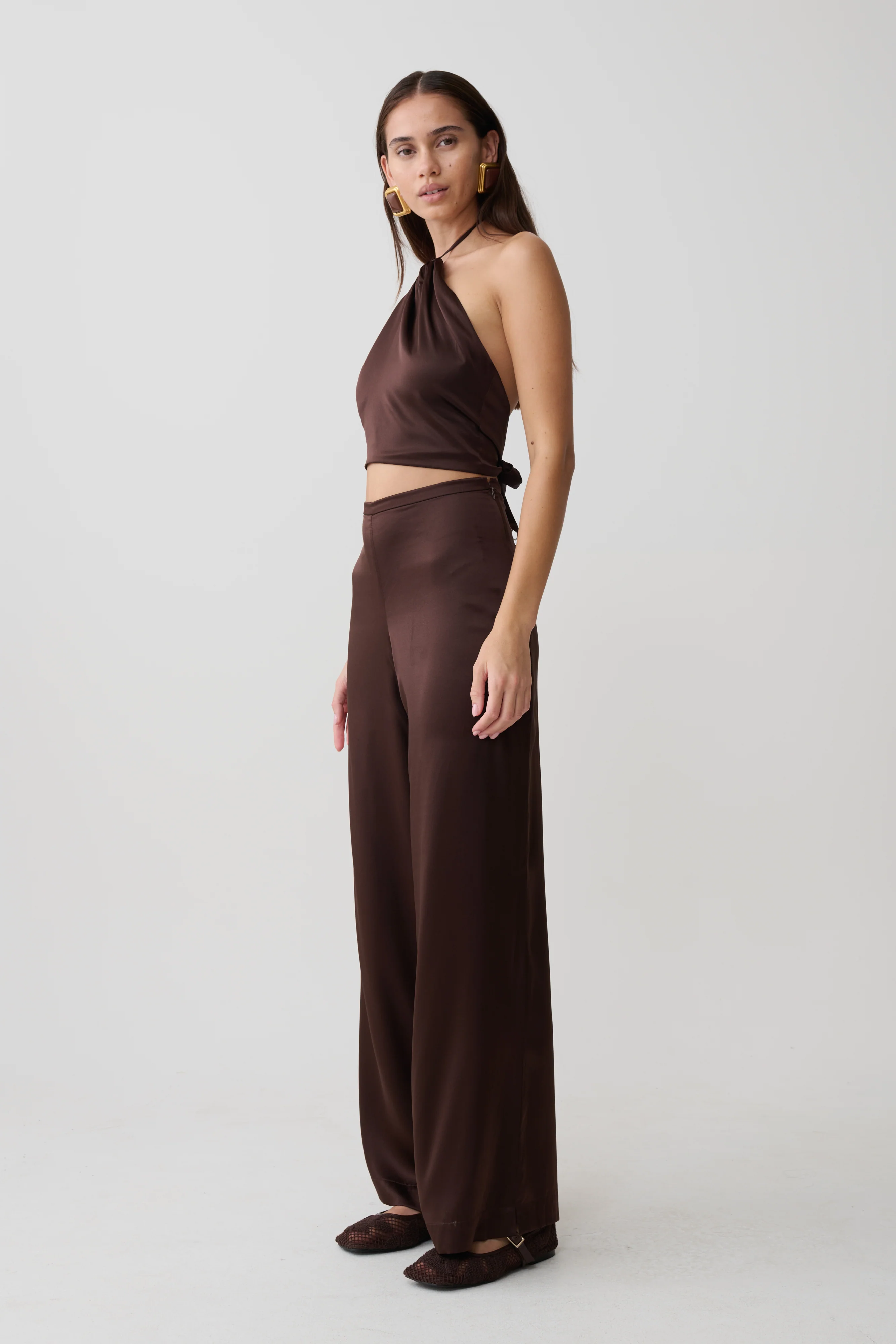 Kayla Silk Blend Straight Leg Pants - Dark Chocolate - Image 5