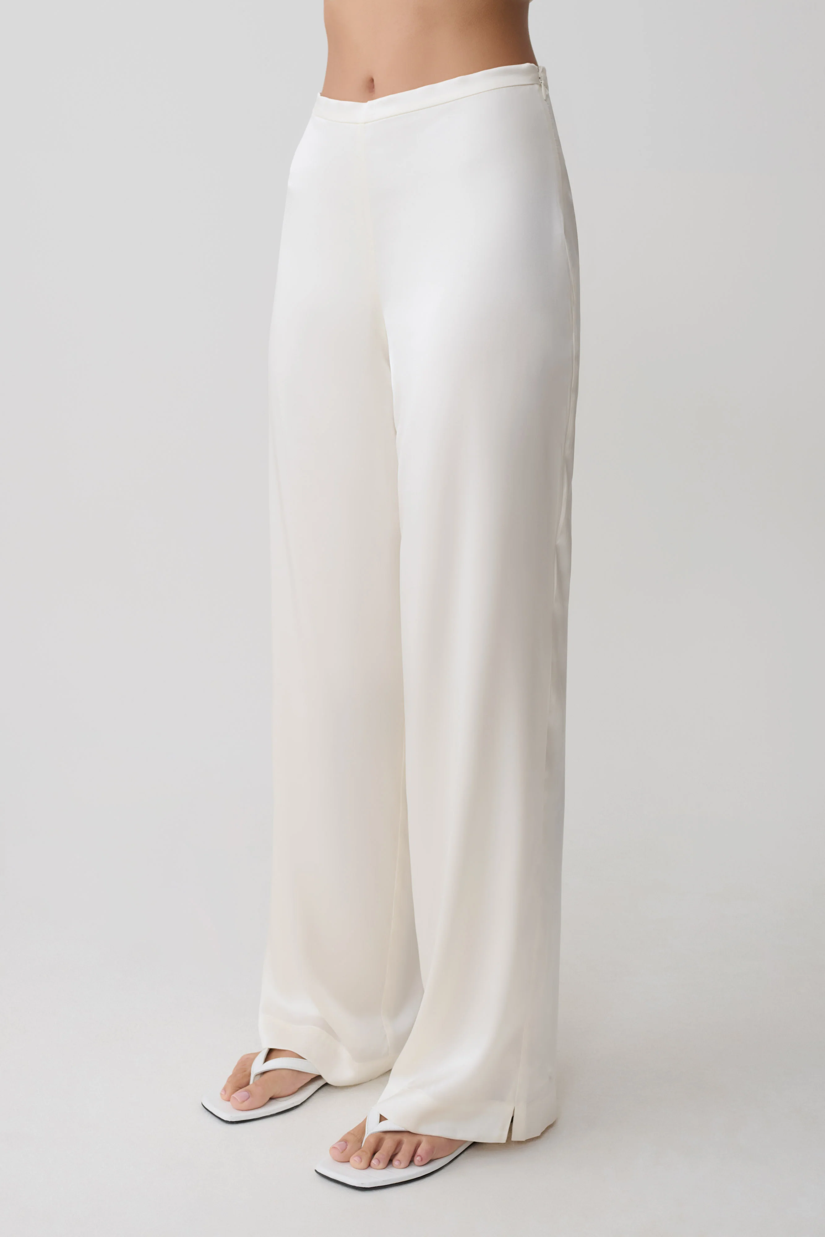 Kayla Silk Blend Straight Leg Pants - Ivory - Image 3