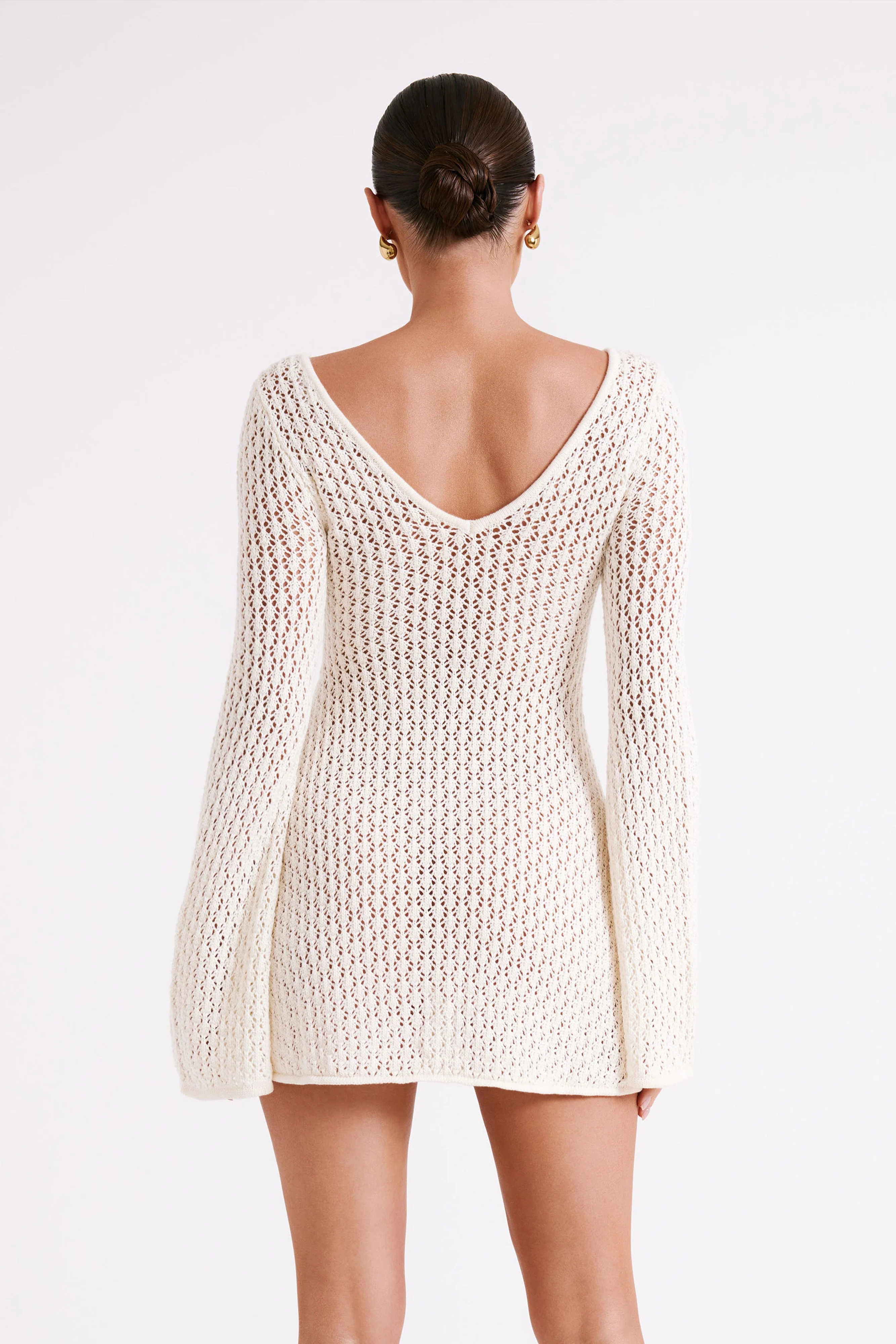 Kayleigh Crochet Knit Mini Dress - White - Image 3