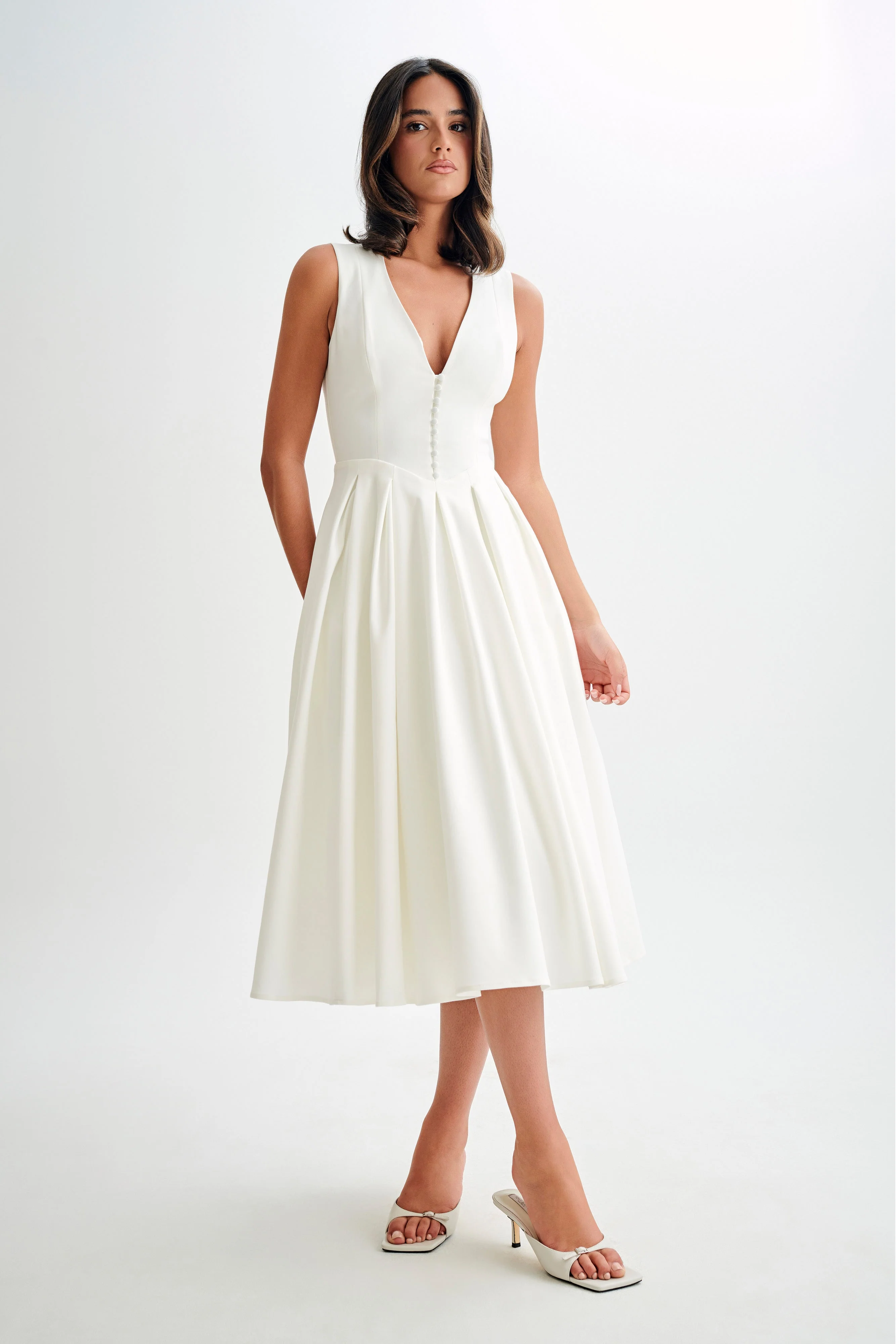Keely Cotton Sleeveless Midi Dress - White - Image 7