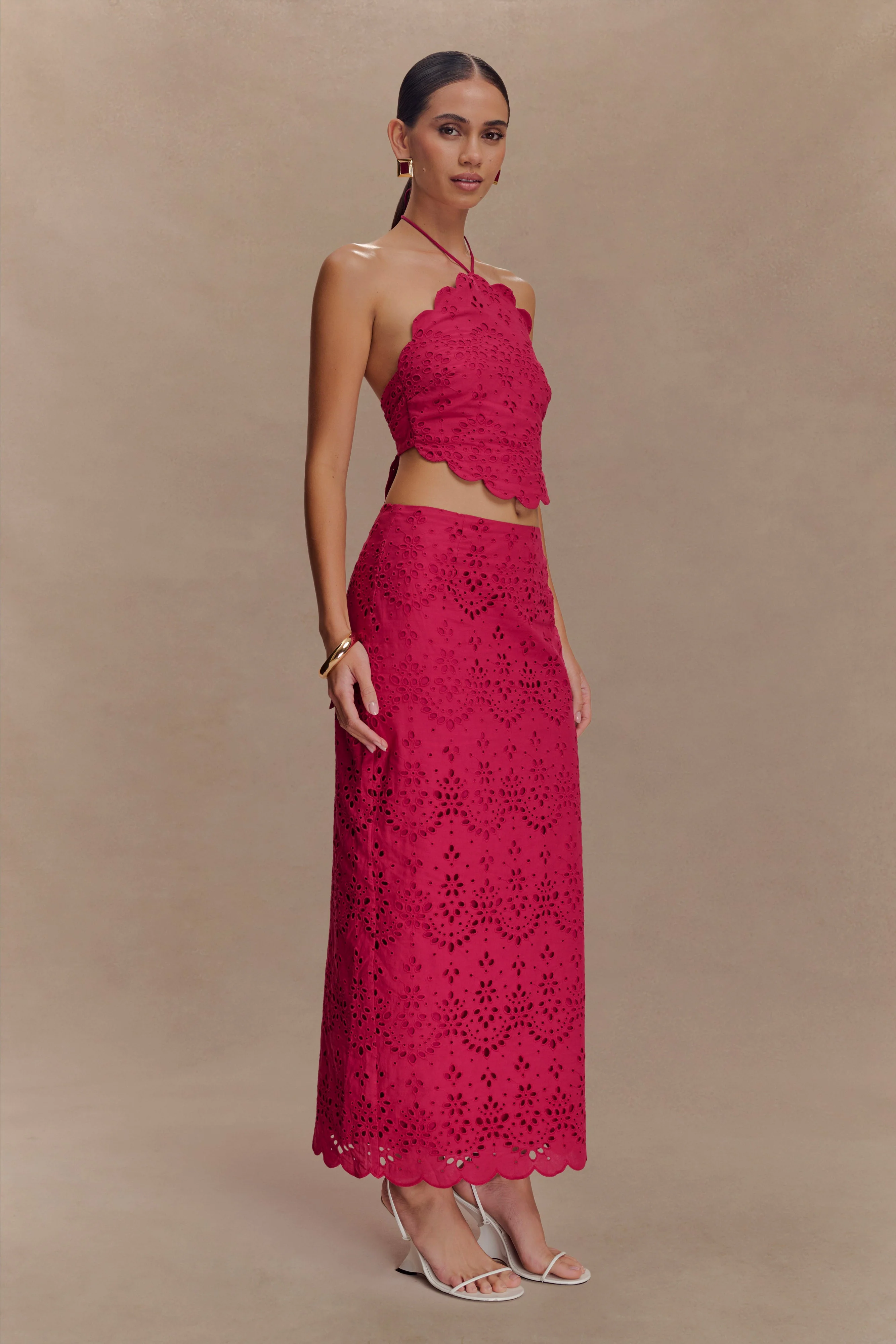Kensley Broderie Halter Top - Dragonfruit - Image 4